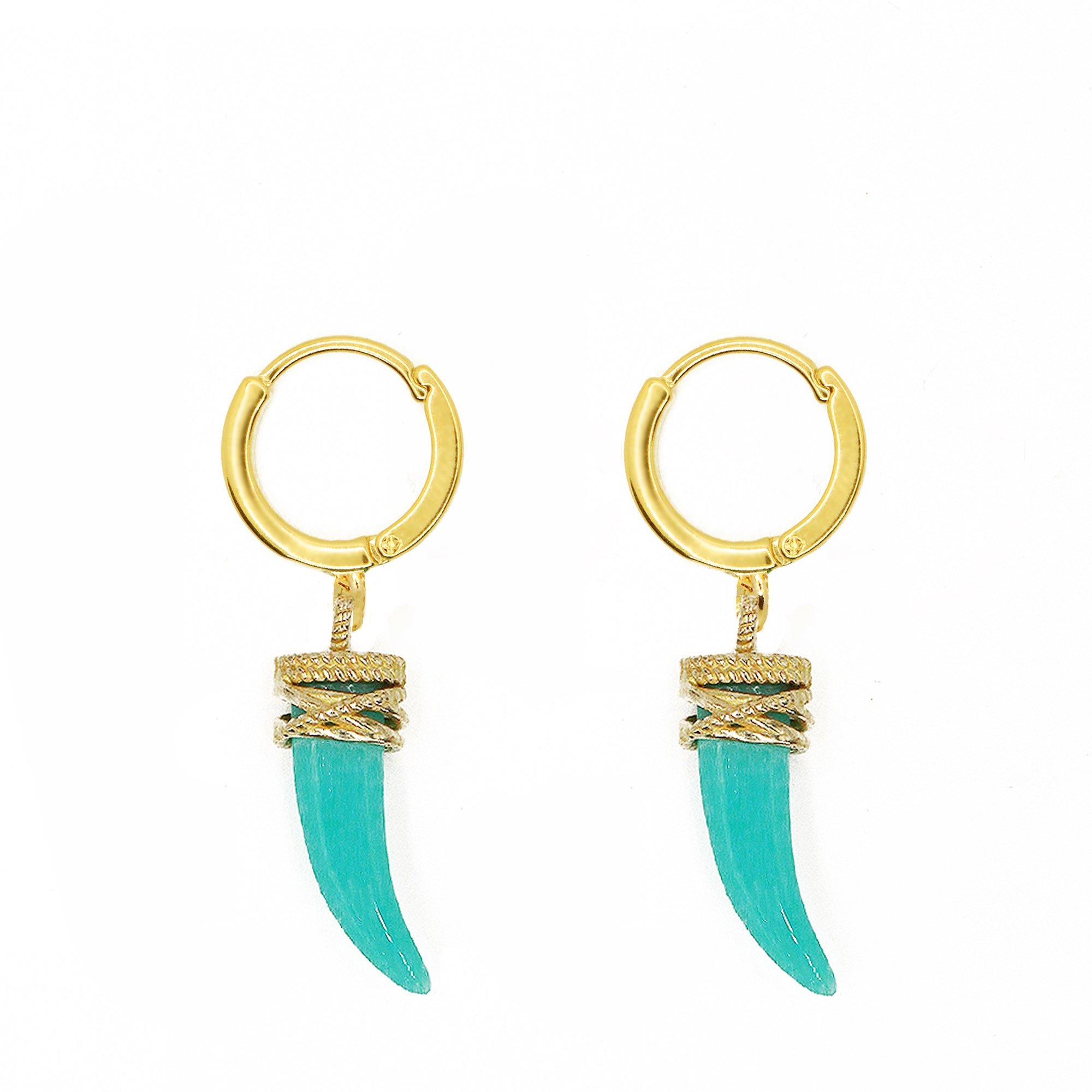 Tribal gold-plated earrings NILAI Blue