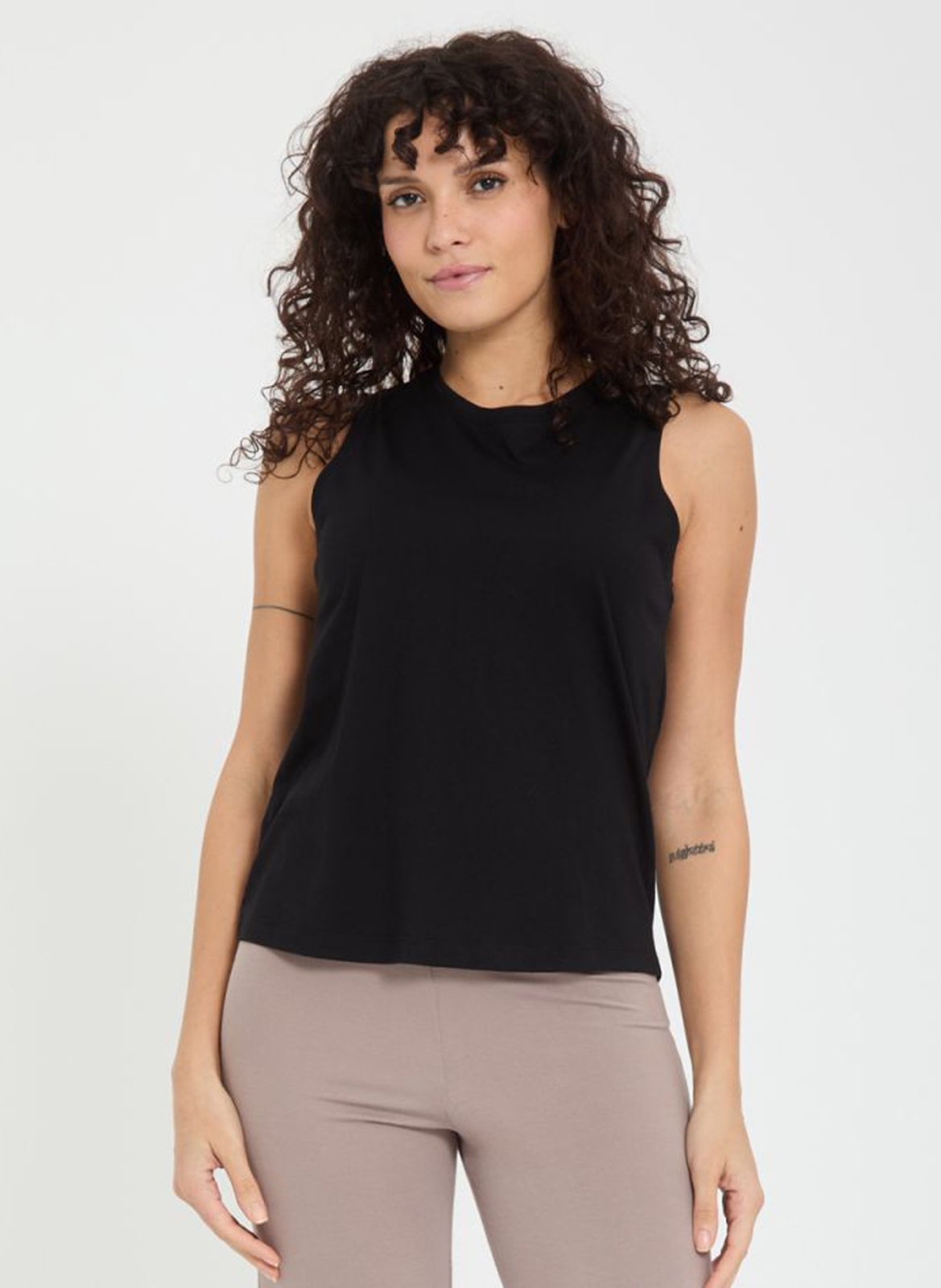 Cotton-blend tank top with round neck YOGA SEARCHER Black