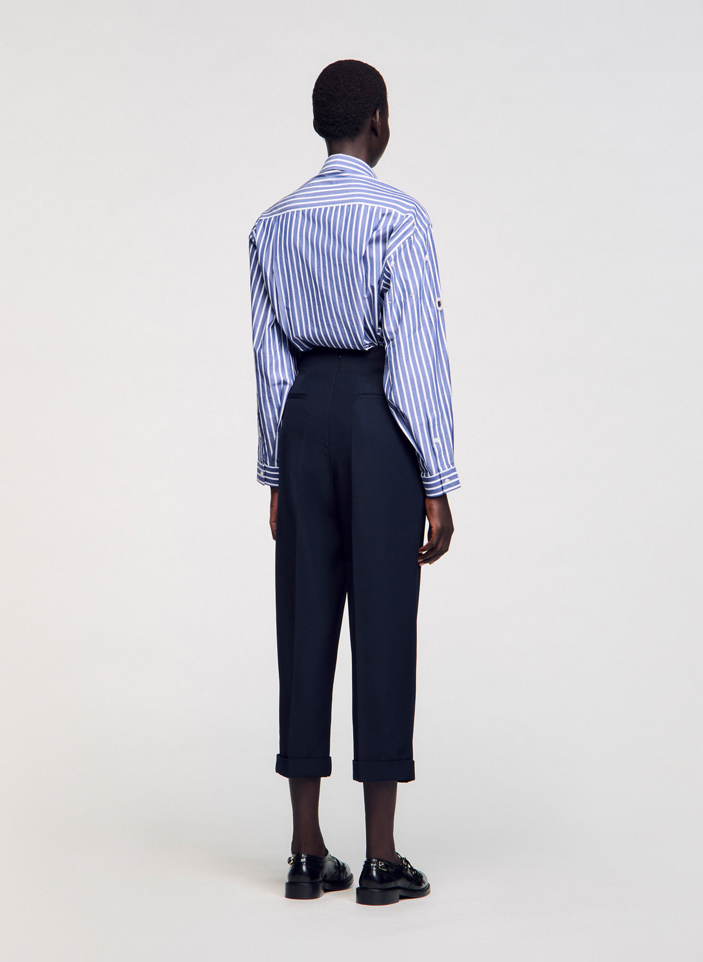 Wide-leg wool-blend pants SANDRO Blue