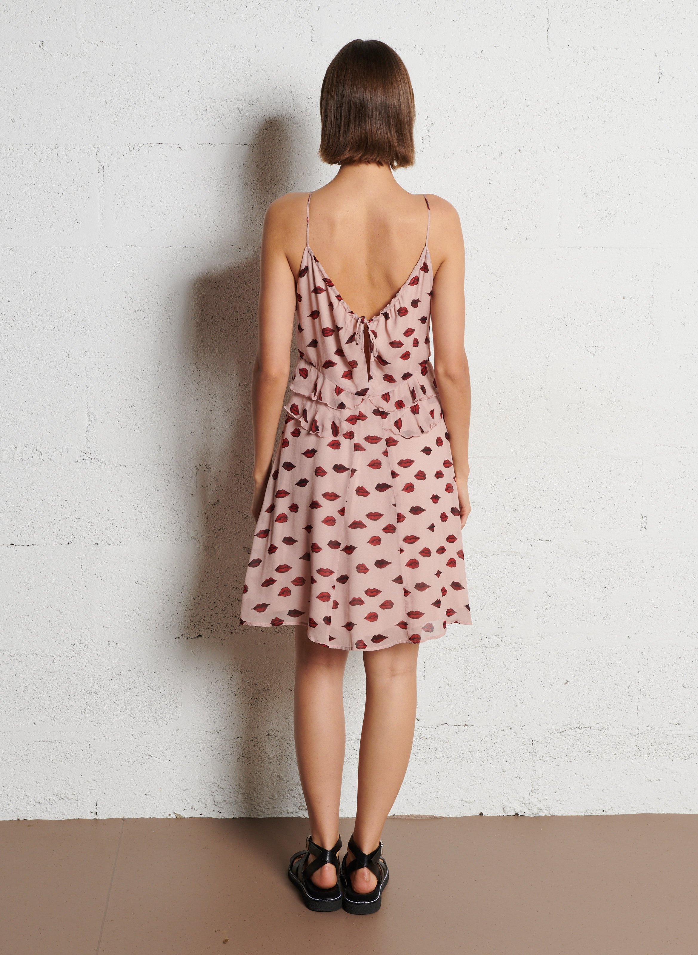 Korte jurk met V-hals en print IKKS Pink