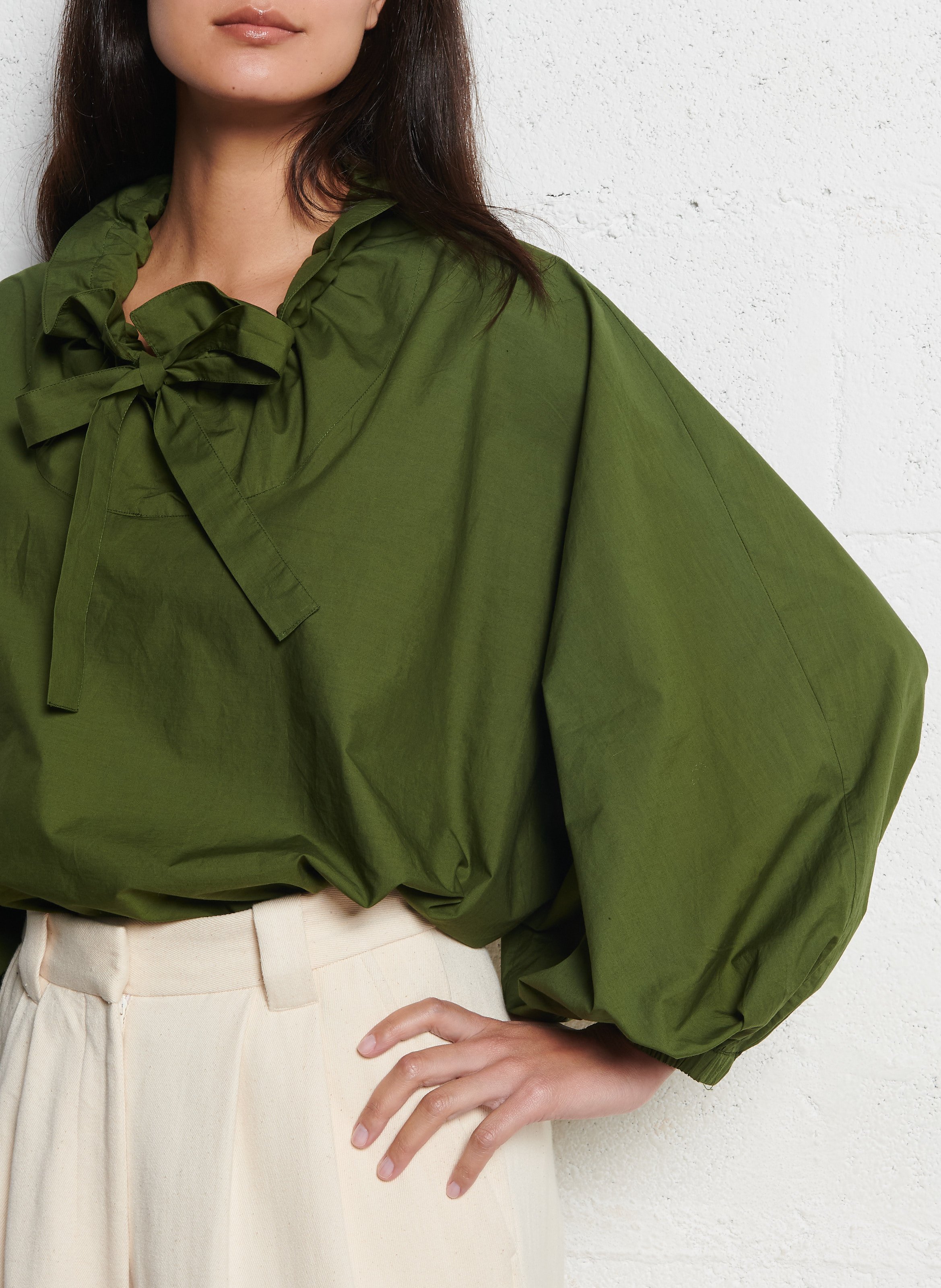 Loose-fitting plain cotton blouse V DE VINSTER Khaki