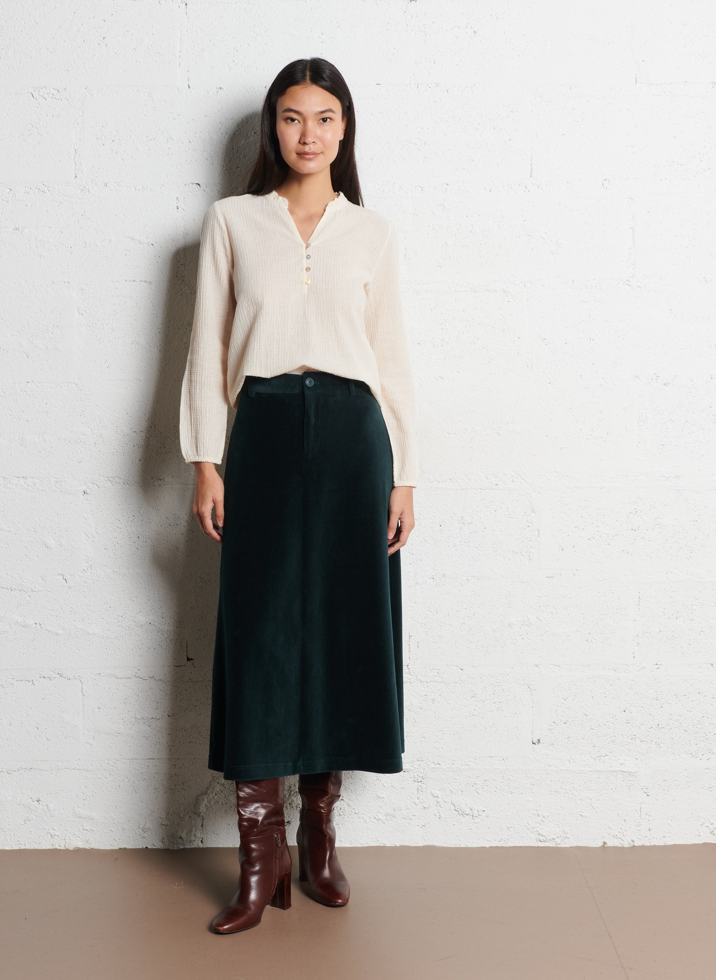 Jupe évasée en velours côtelé NICE THINGS Vert