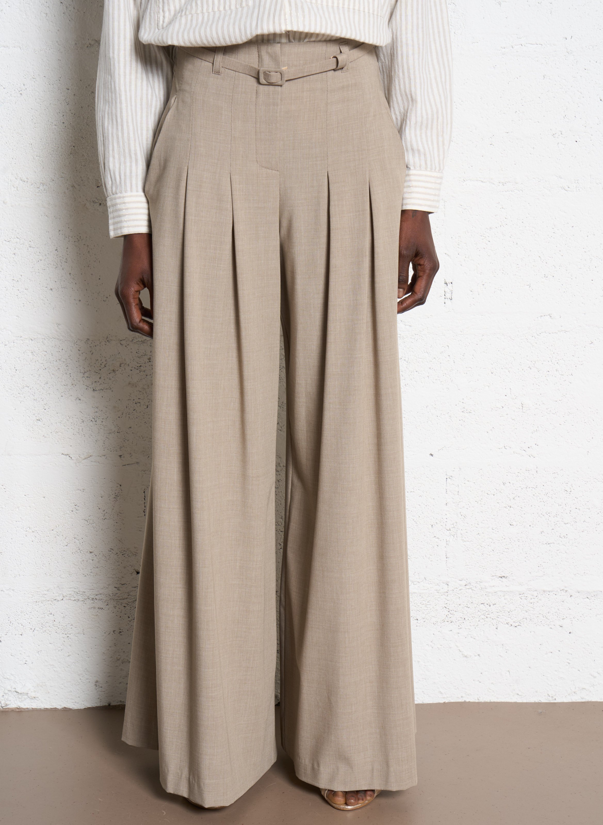 Cegerne Femmes Solide Ample Jambe Droite Palazzo Pantalon Taille Haute Extensible Décontractés Pantalon Chic Et Elegant, Gris, S