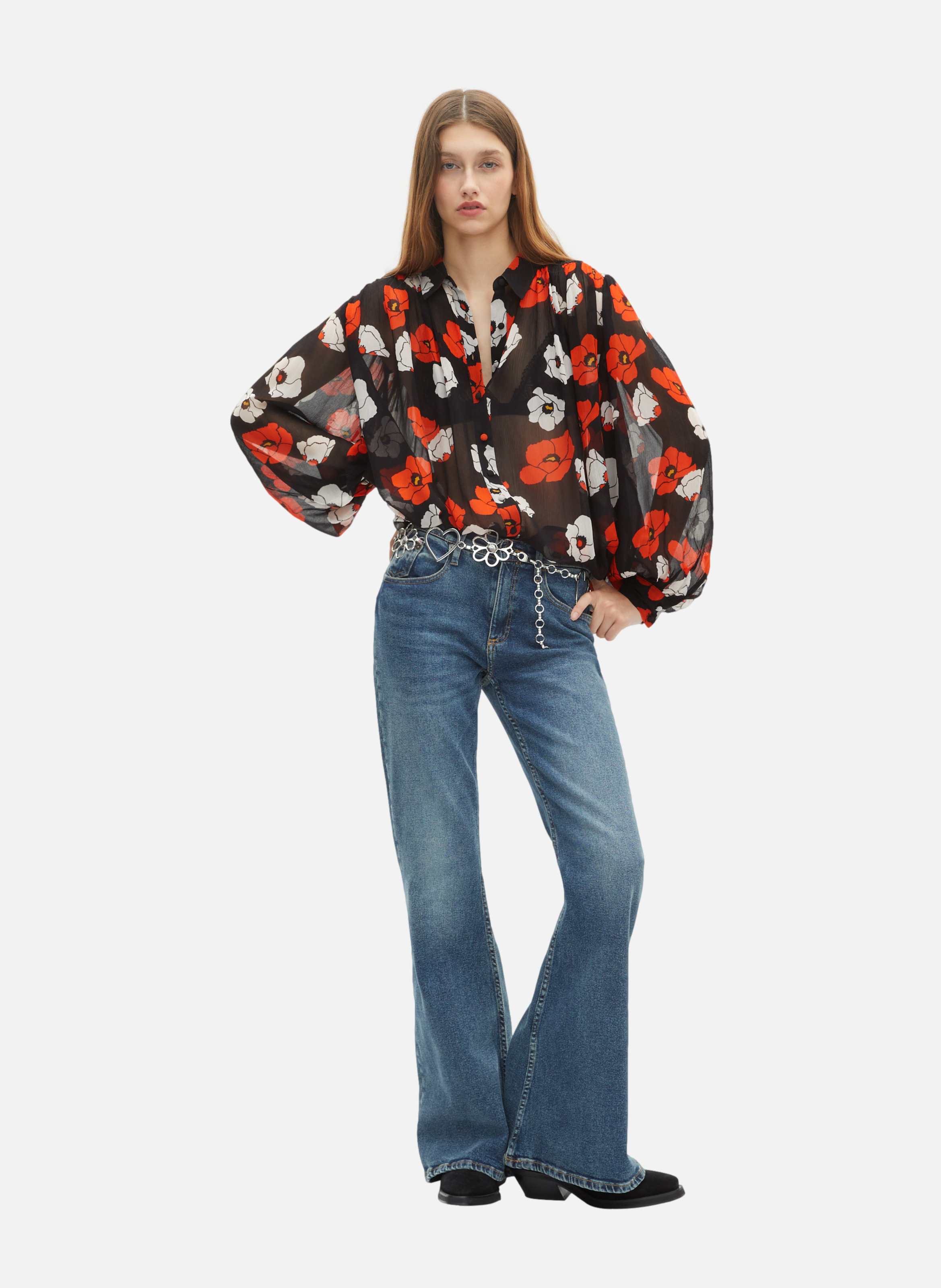 Flowy floral print shirt THE KOOPLES Black