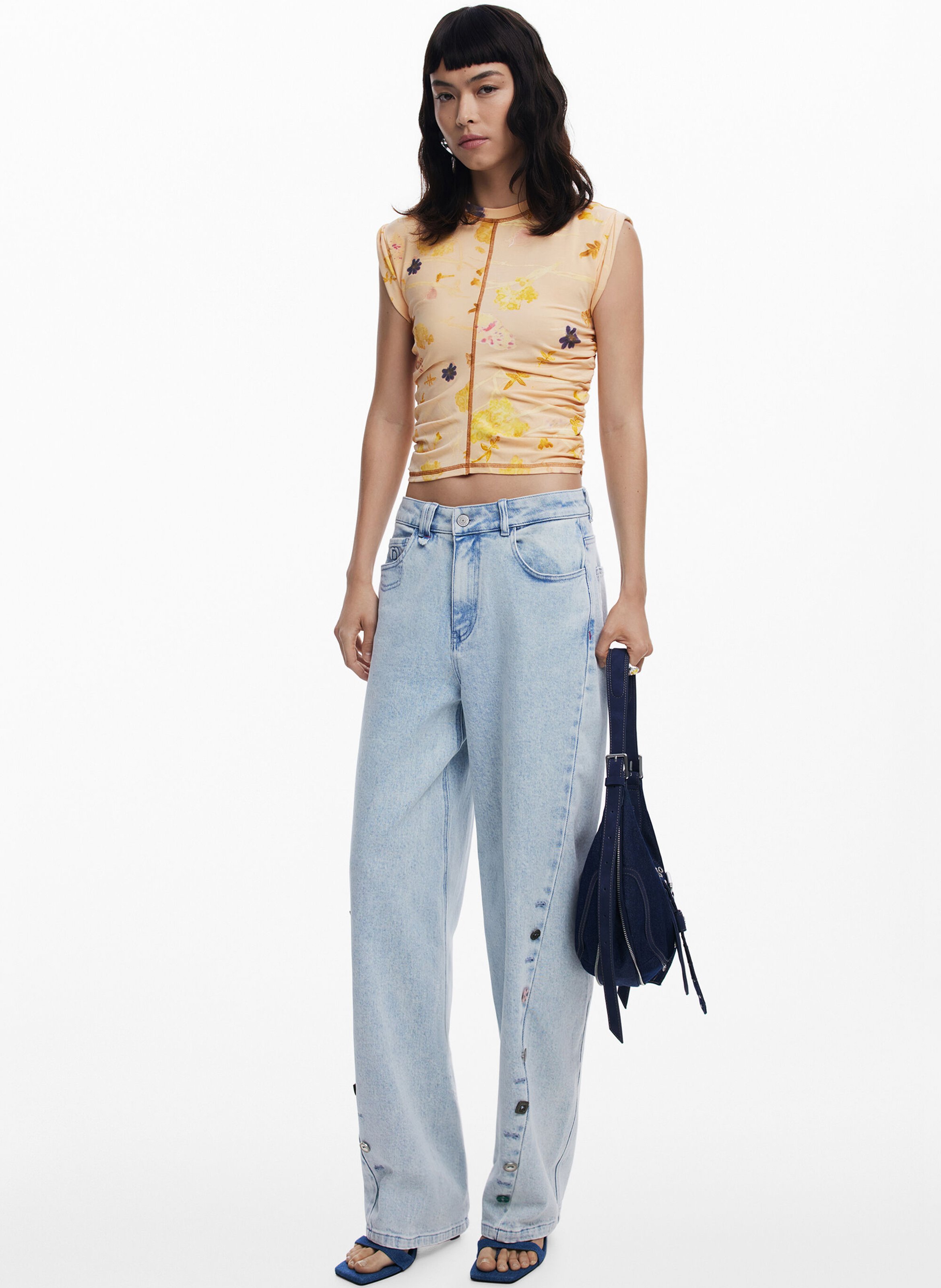 Top sans manches froncé à motifs DESIGUAL Blanc