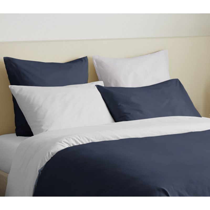 Complete set 6 pieces navy/white reversible duvet cover for bed 180 x 200 cm "king size" COTON PUR White