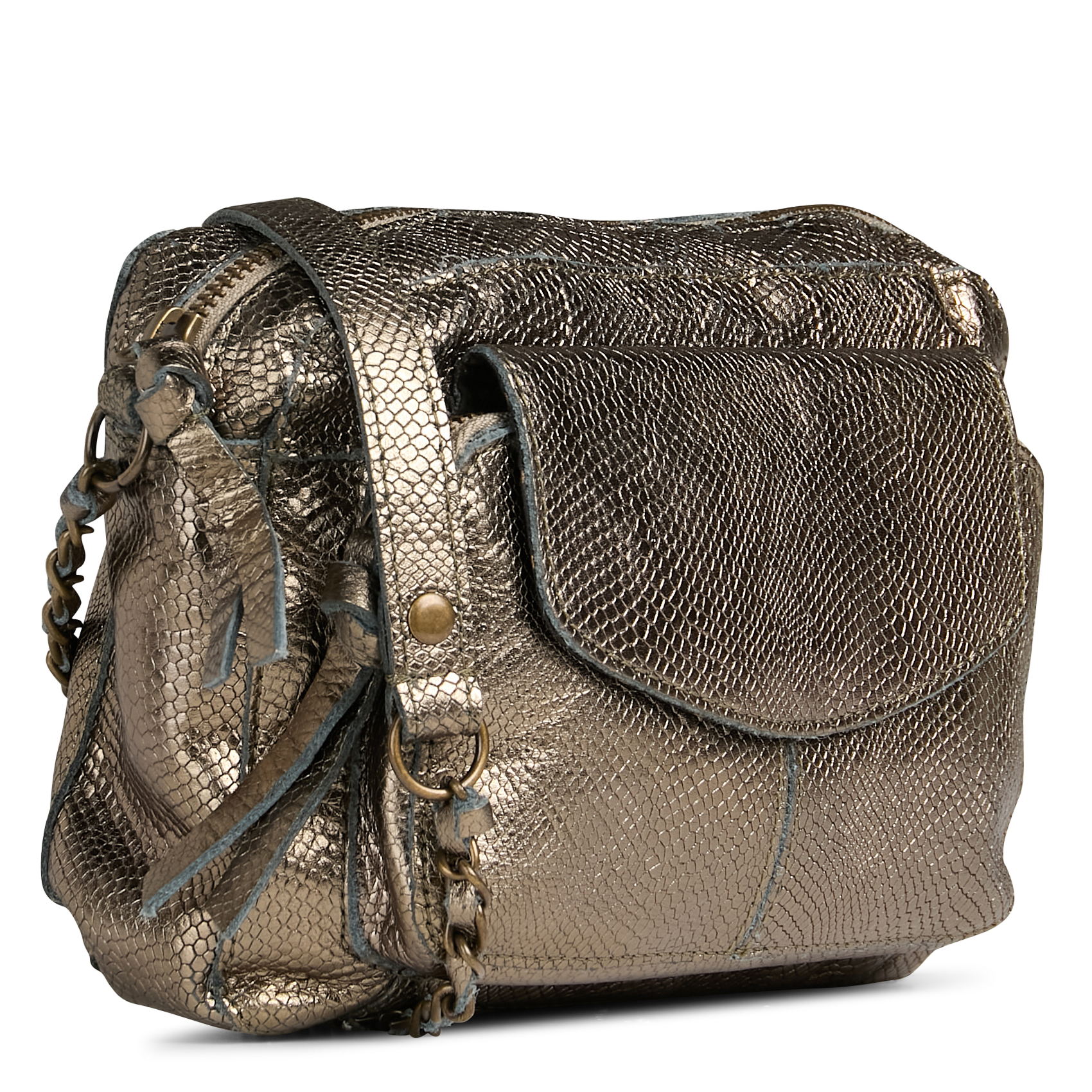 Leather shoulder bag PIECES Grey