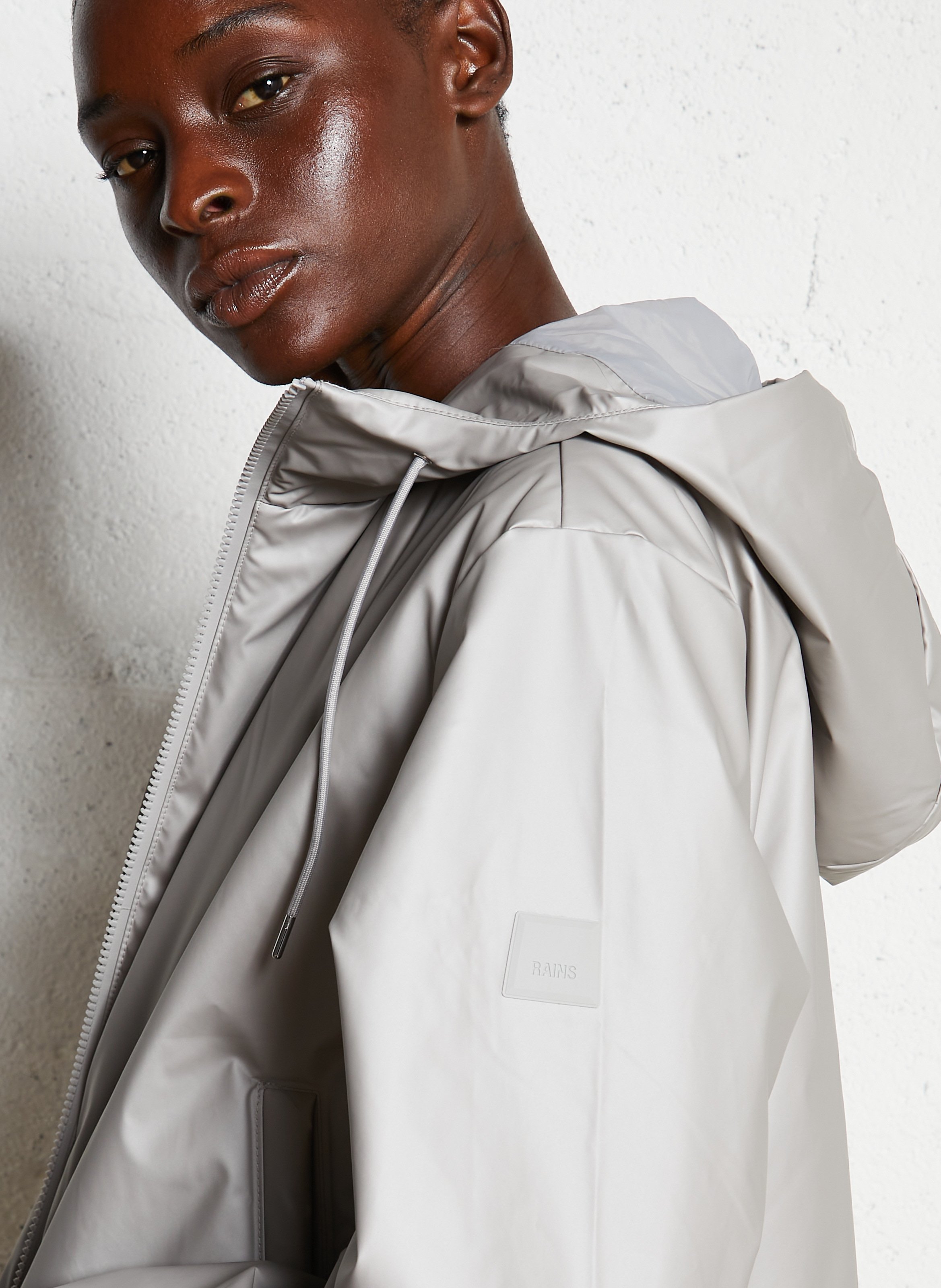 Imperméable droit col montant à capuche RAINS Gris