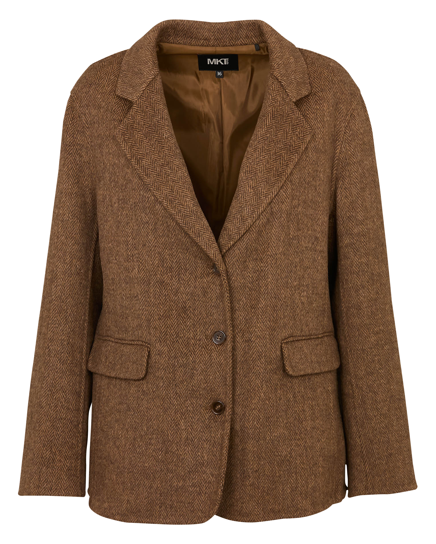 Weiter Mantel mit Chevron-Muster und Revers aus Wollmischung. MKT Braun