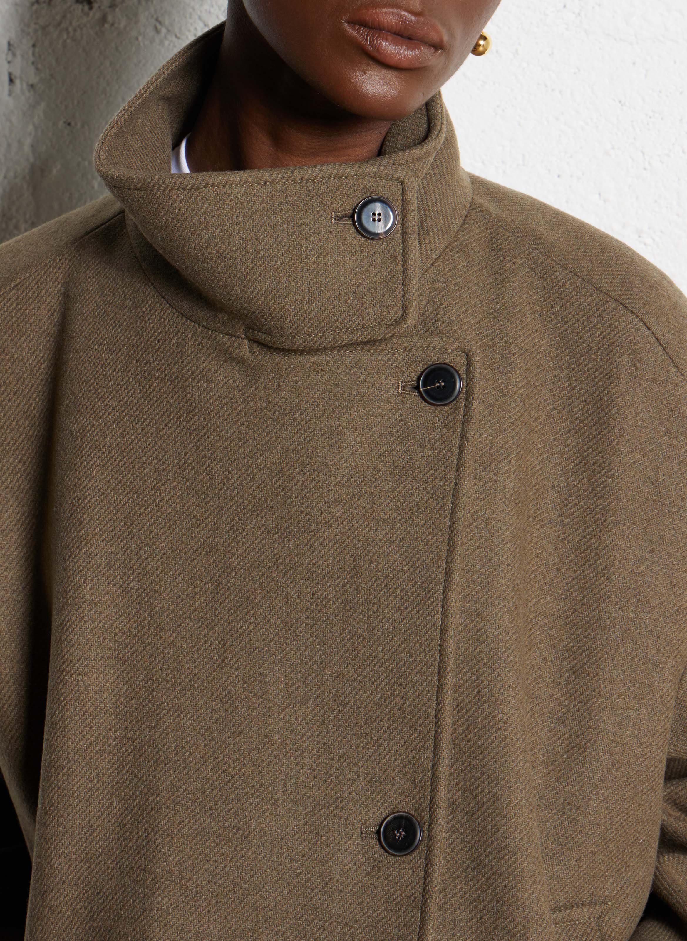 Veste col rond en laine mélangée POMANDERE Vert