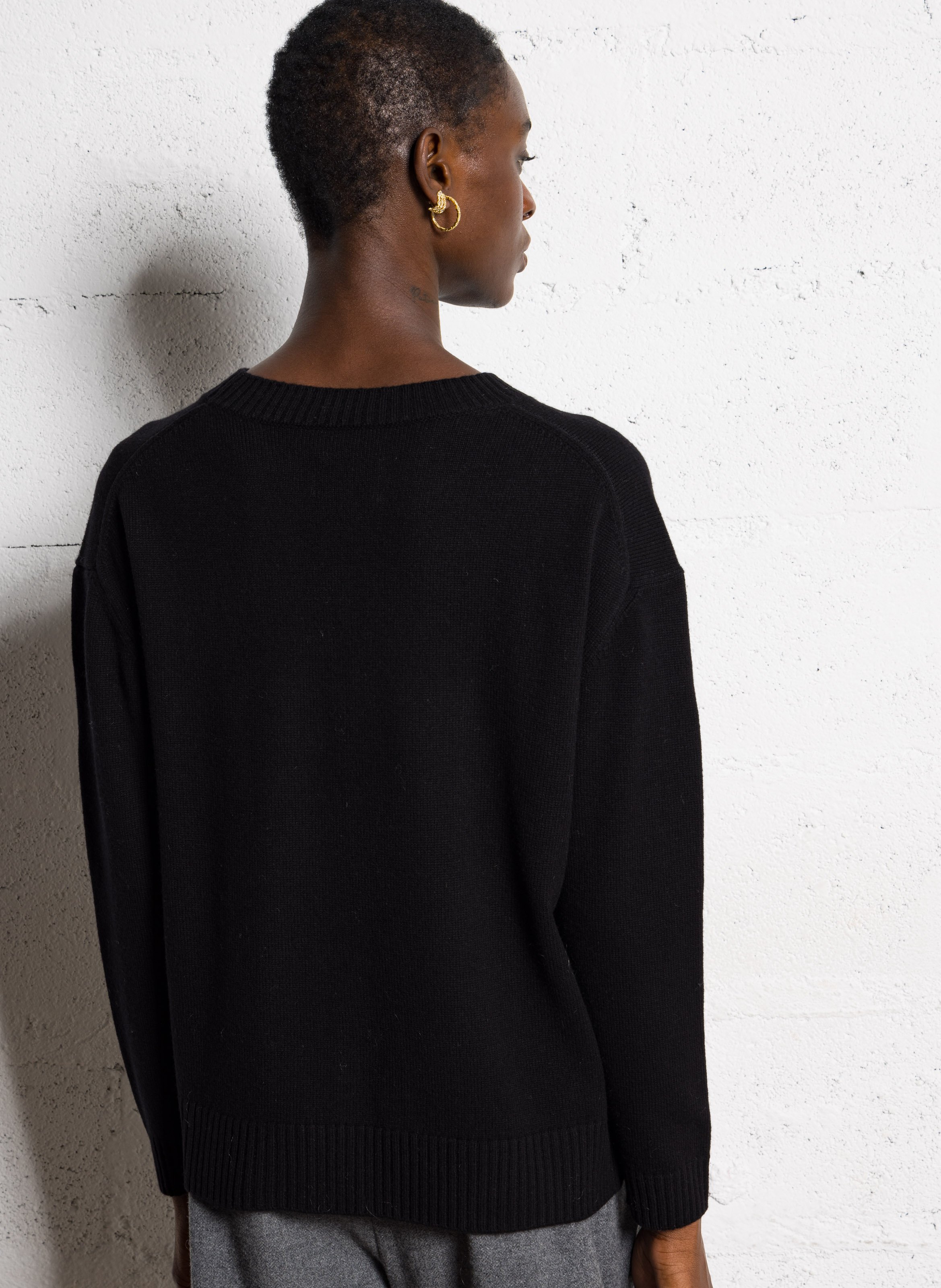 Pull col rond uni avec boutons en laine DES PETITS HAUTS Noir