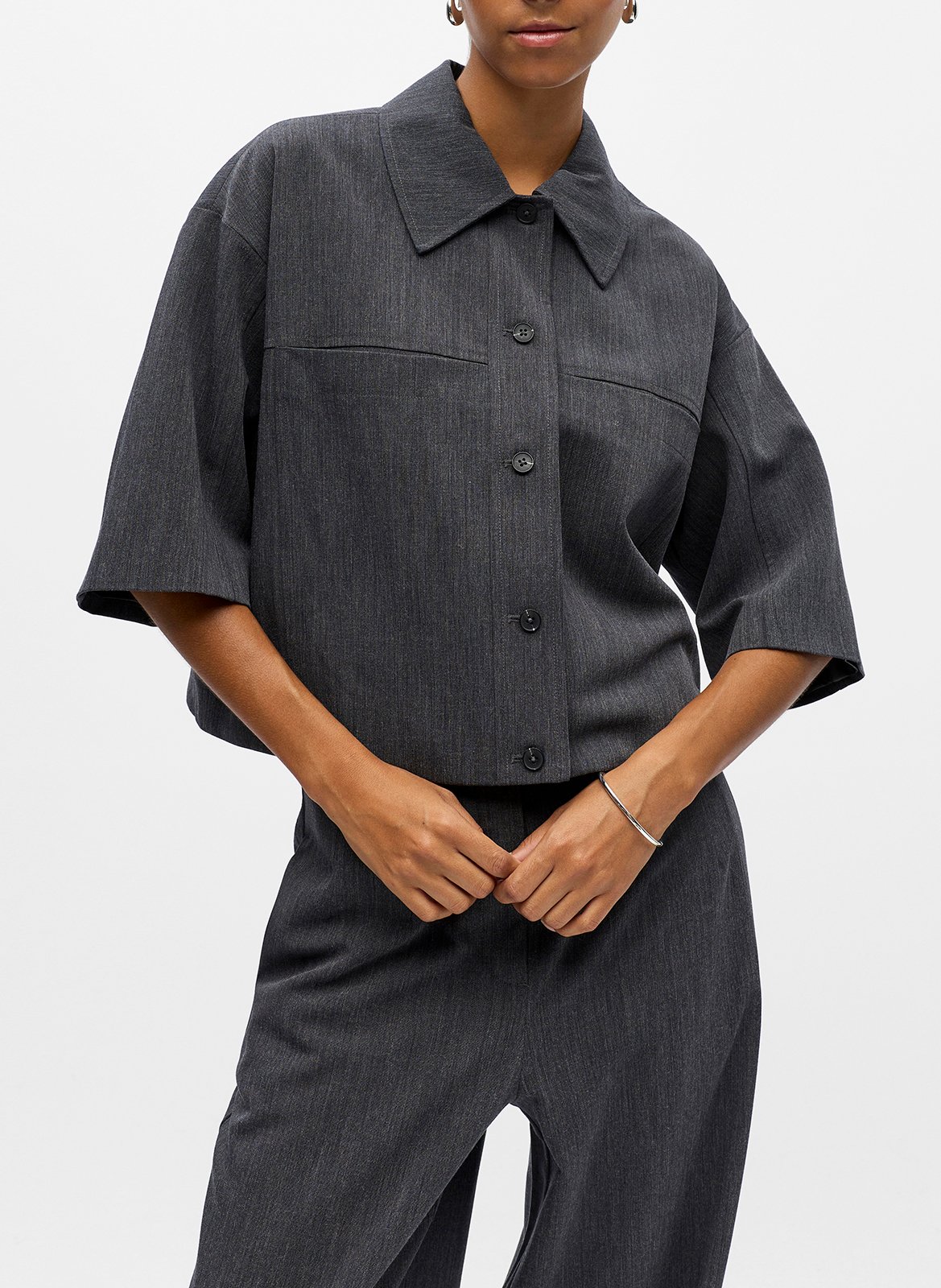 Chemise courte col classique OBJECT Gris