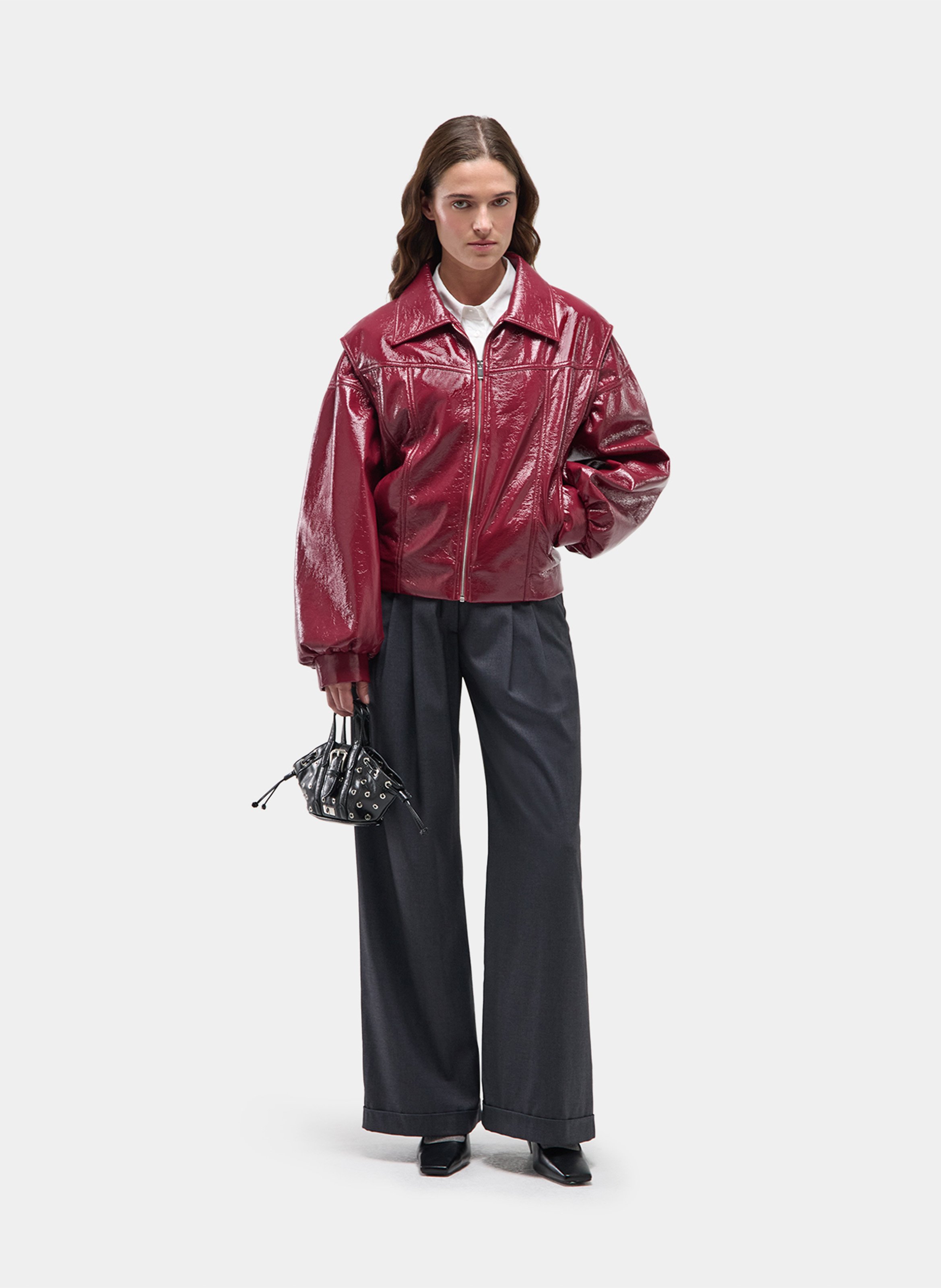 Veste ample zippée effet cuir verni LAAGAM Rouge