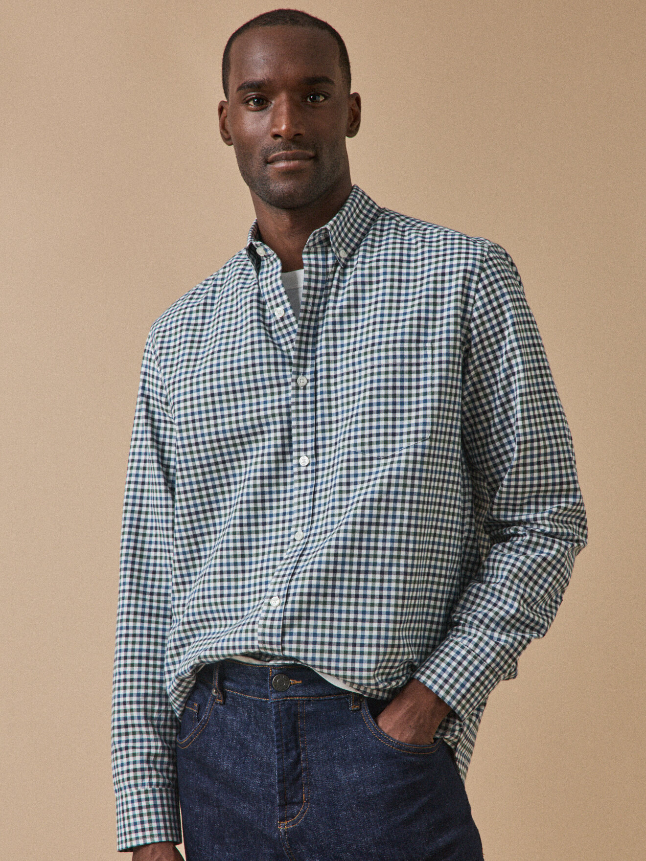 Contemporary Fit Checkered Oxford Shirt CYRILLUS Blue