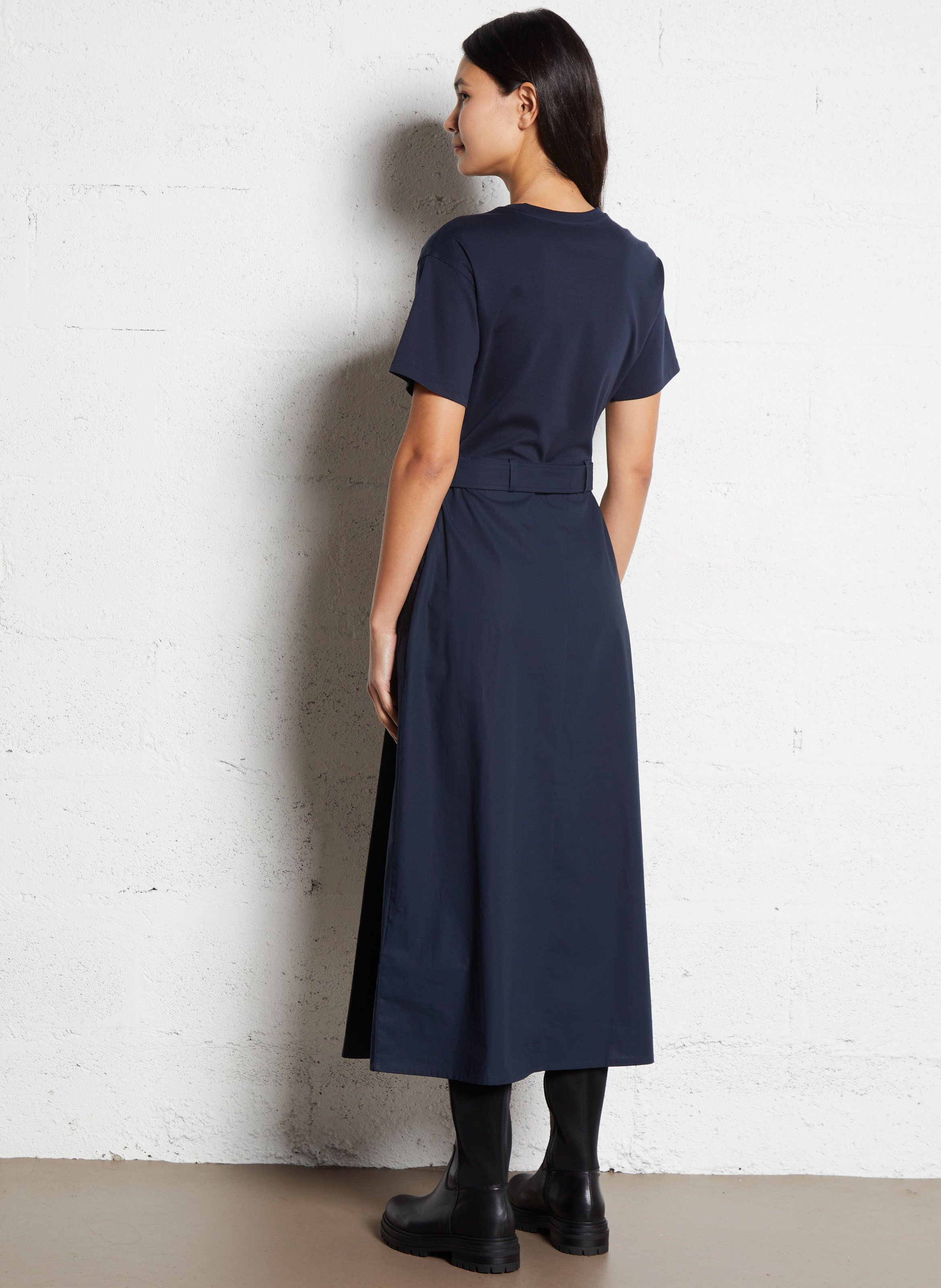 Solid pleated long dress with short sleeves MAX MARA WEEK END Blue