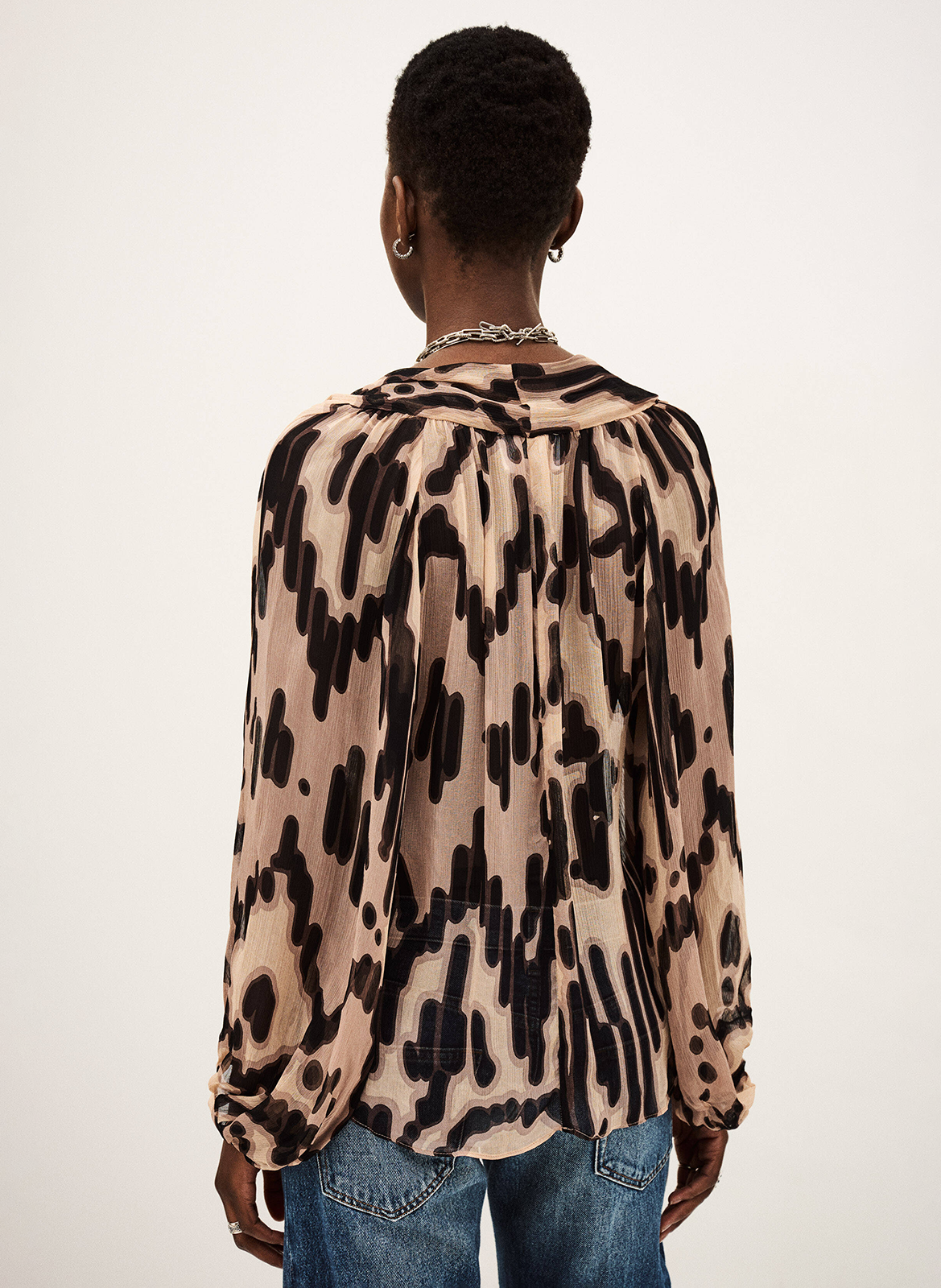 Printed lavallière V-neck blouse BA&amp;SH Pink