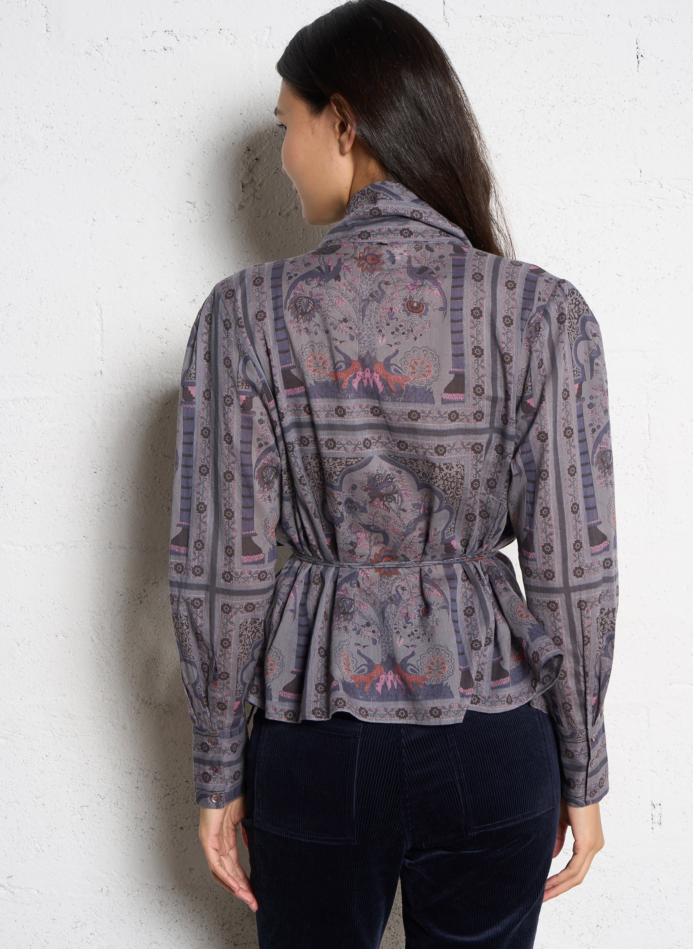 Top drapé manches longues à motifs ANTIK BATIK Gris