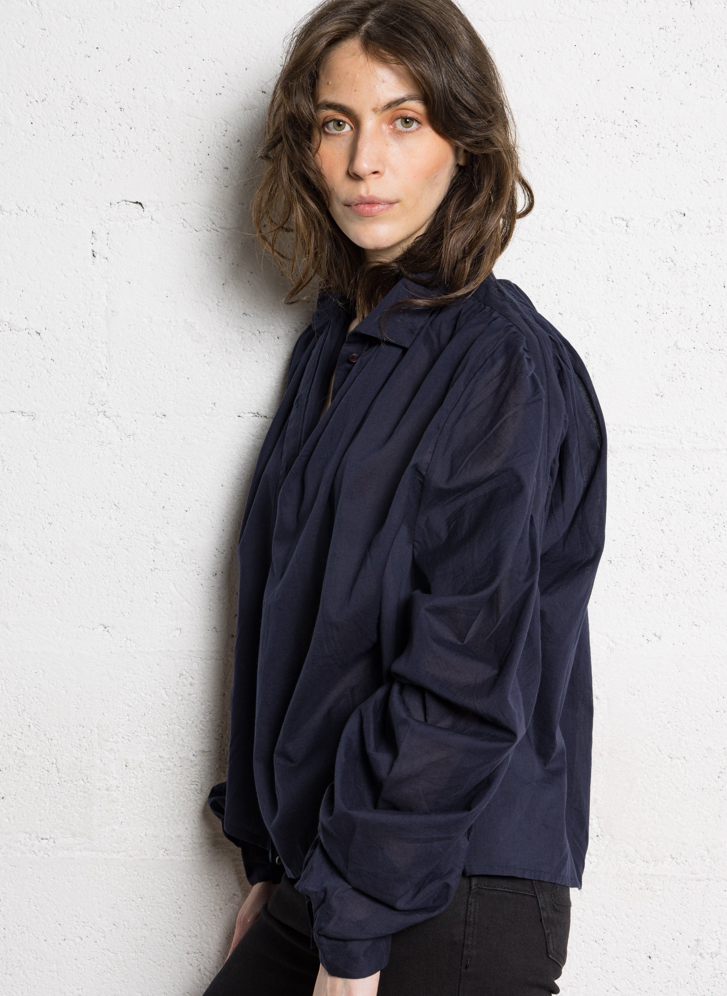 High neck buttoned solid blouse ANTIK BATIK Blue