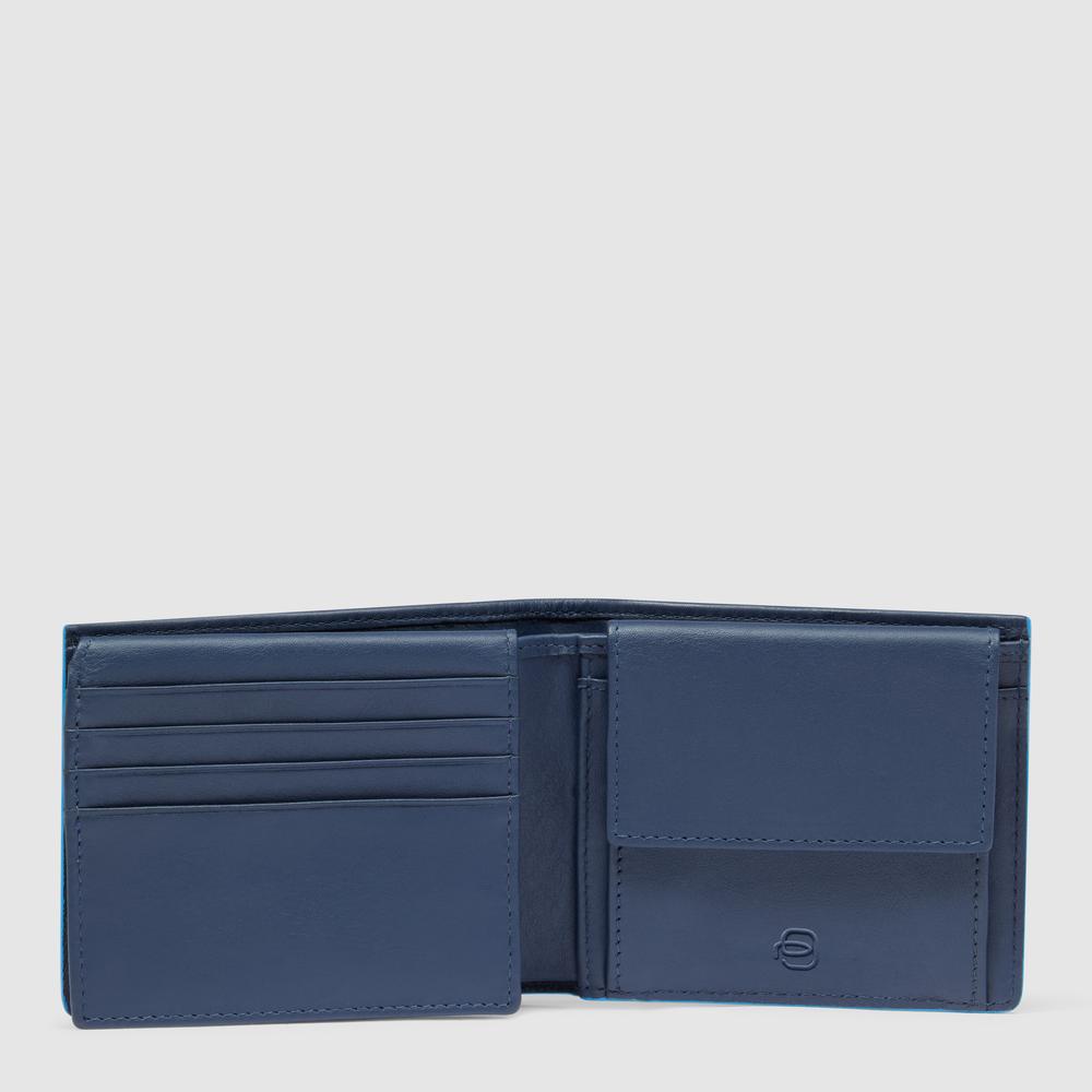 Men's leather wallet with ID card holder, coin pocket, credit card slots, and RFID protection PIQUADRO Blue