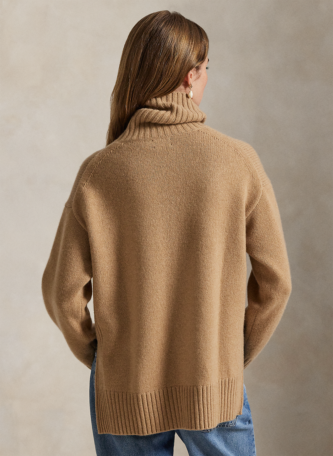 Pull oversize col roulé en laine et cachemire POLO RALPH LAUREN Beige