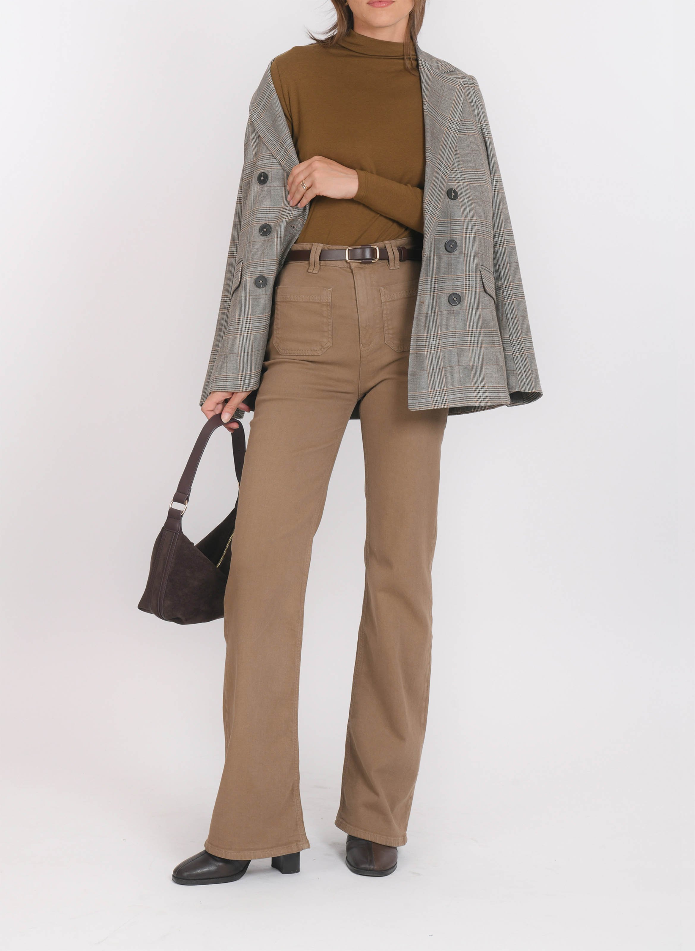 Pantalon flare uni taille haute KOOKAI Marron