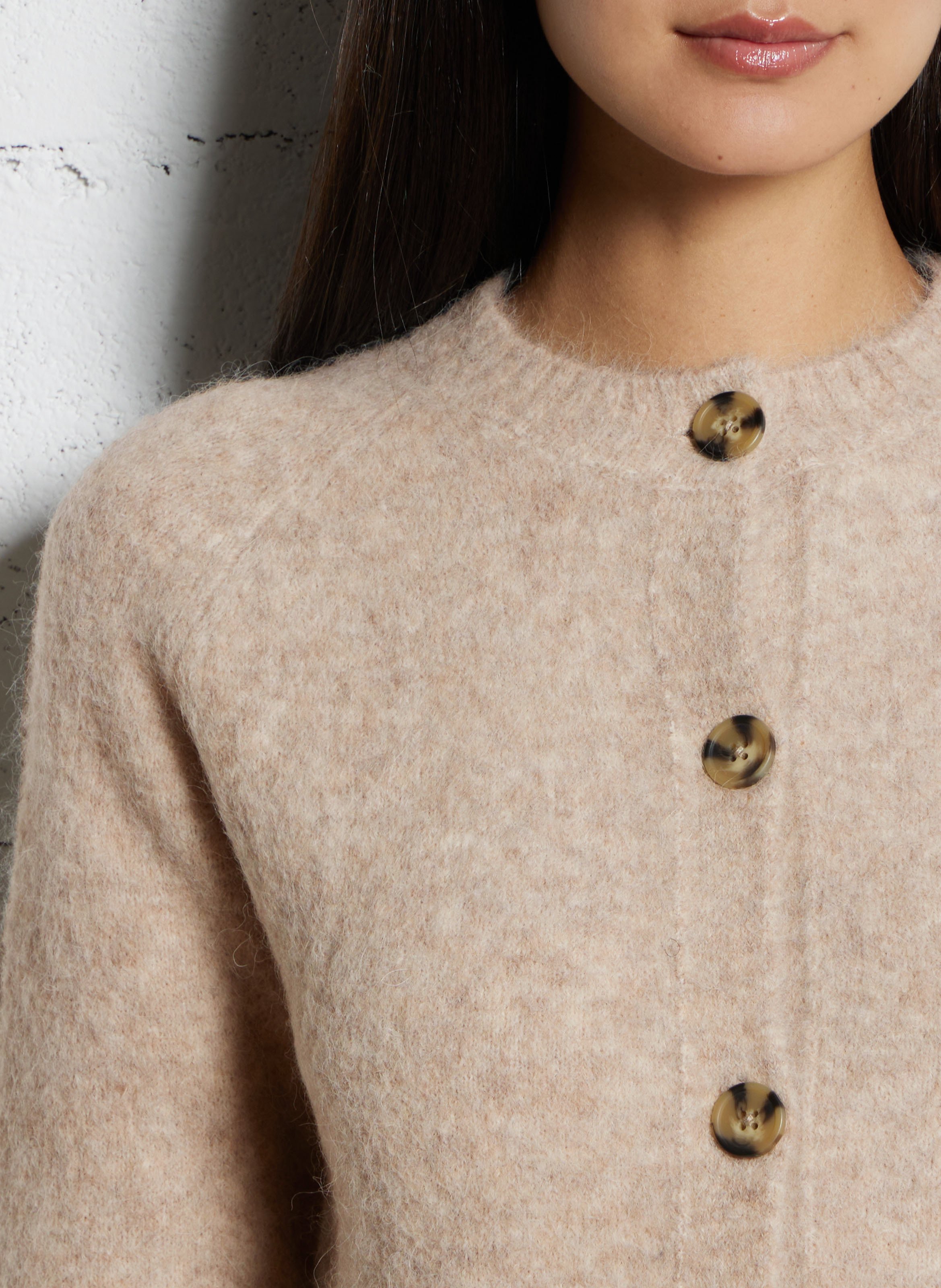 Gilet droit col rond en laine de yack mélangée HARTFORD Beige