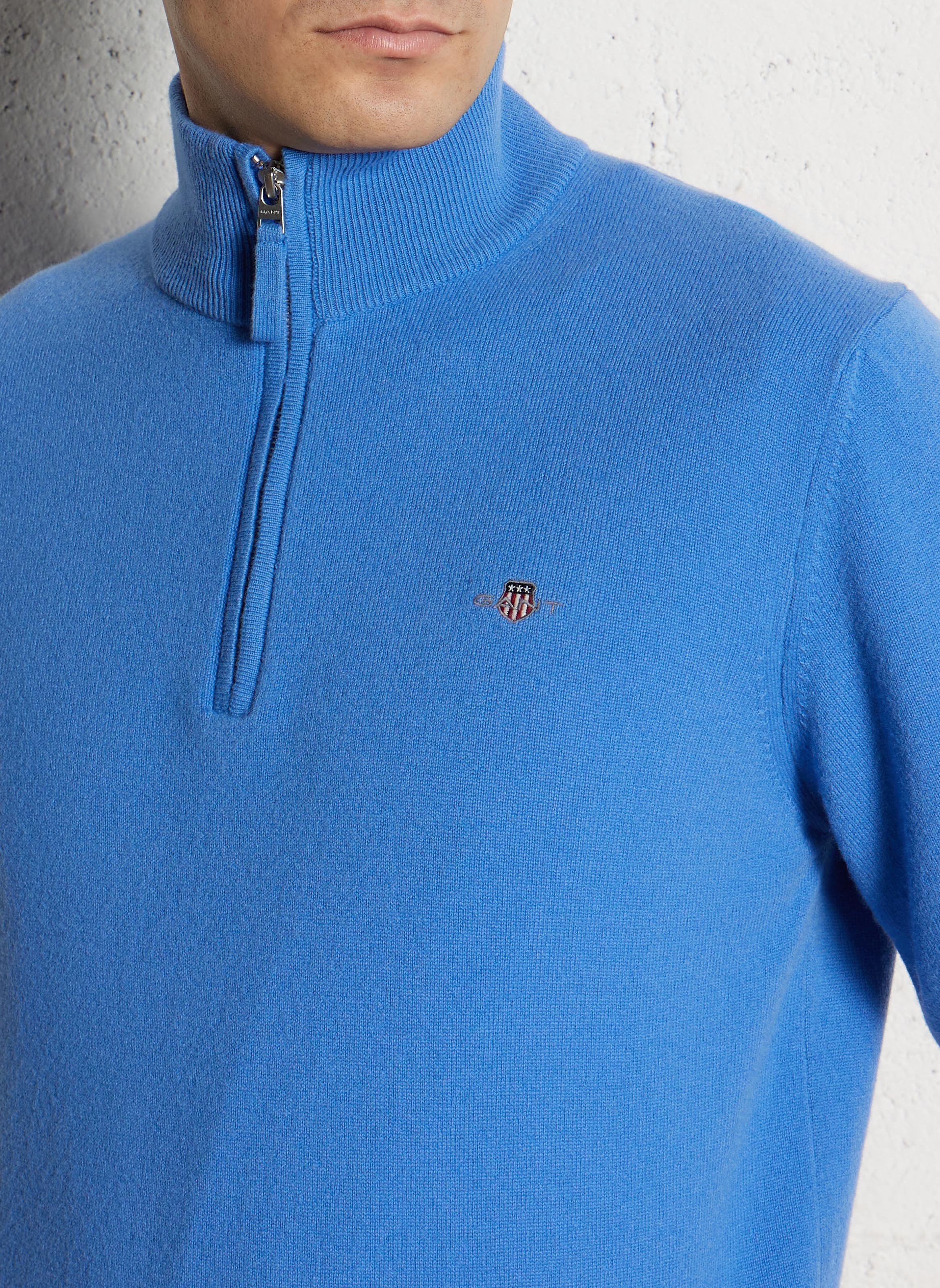 High-neck wool sweater with zip GANT Blue