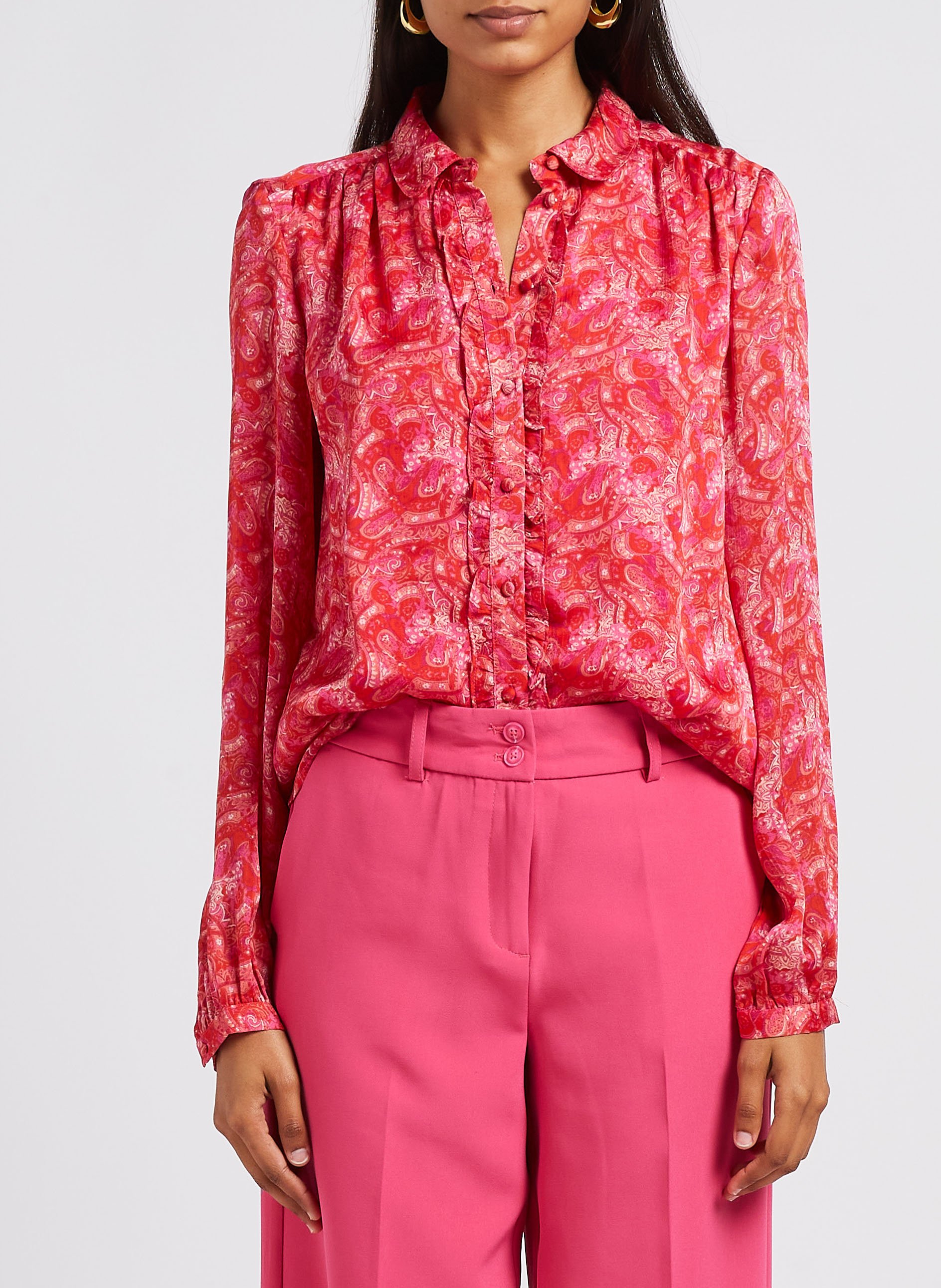 Blouse met klassieke kraag en print VILA Roze