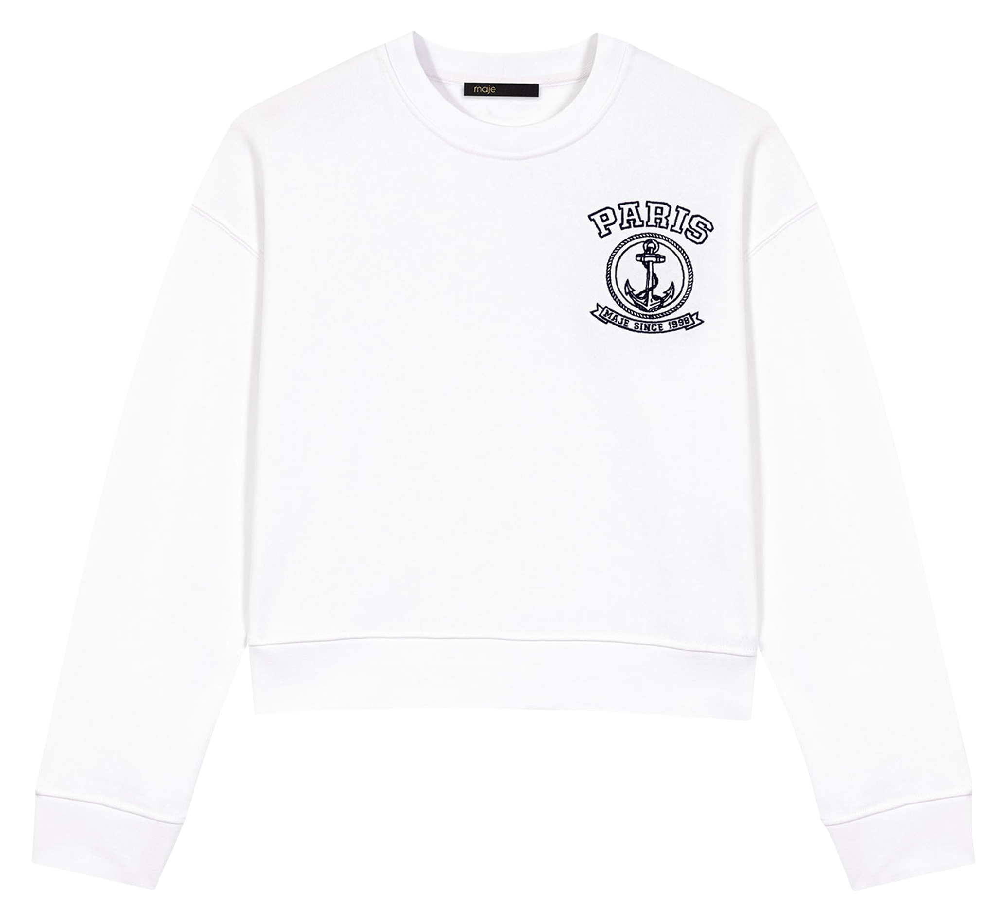 Sweat col rond en coton MAJE Blanc