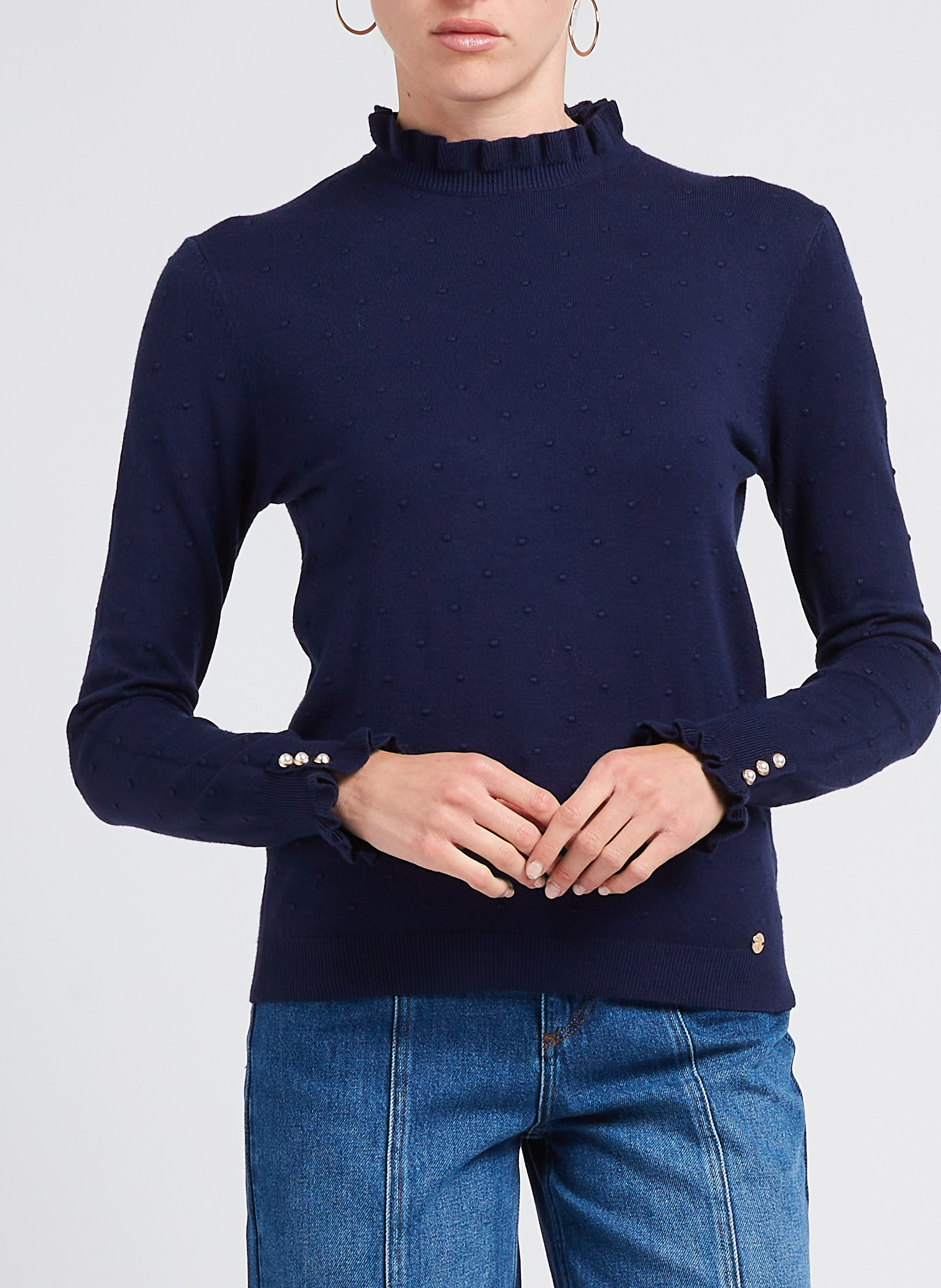 Pull col rond jacquard à volants LA PETITE ETOILE Blauw