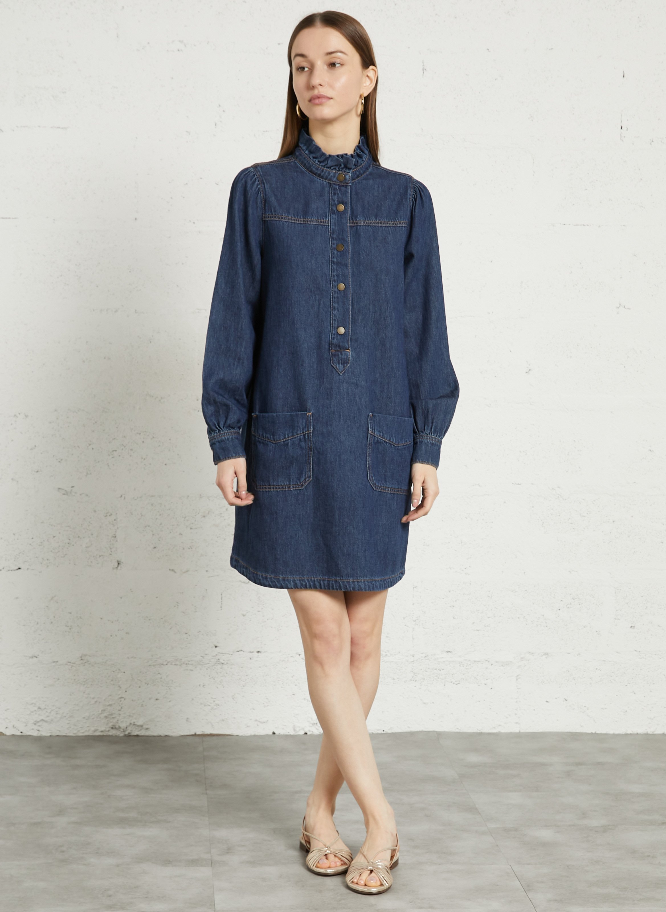 Robe courte col rond en coton MAISON 123 Bleu