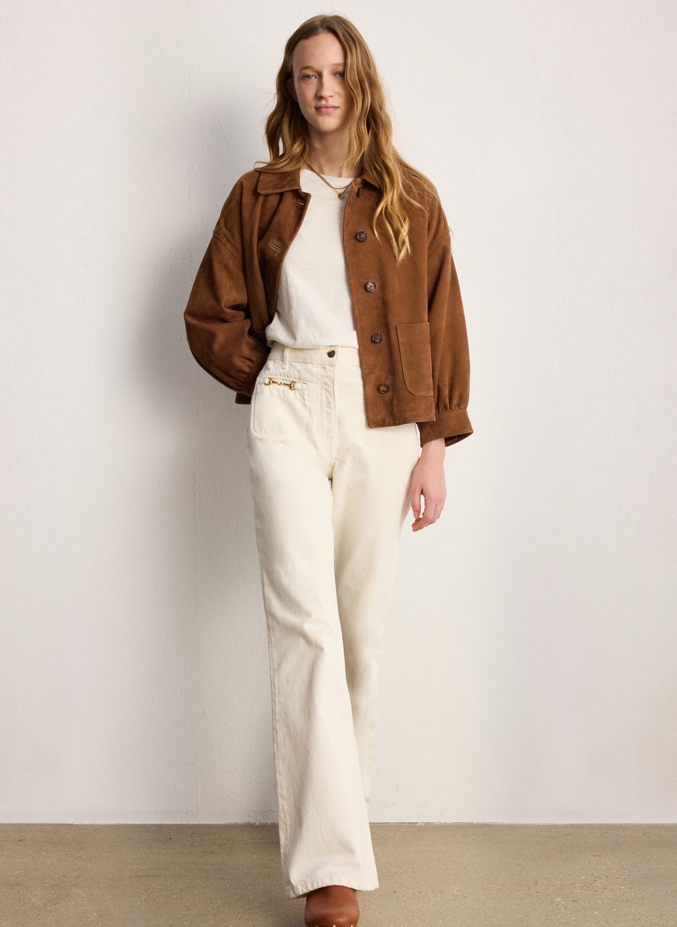 Jean flare en coton mélangé PABLO Beige