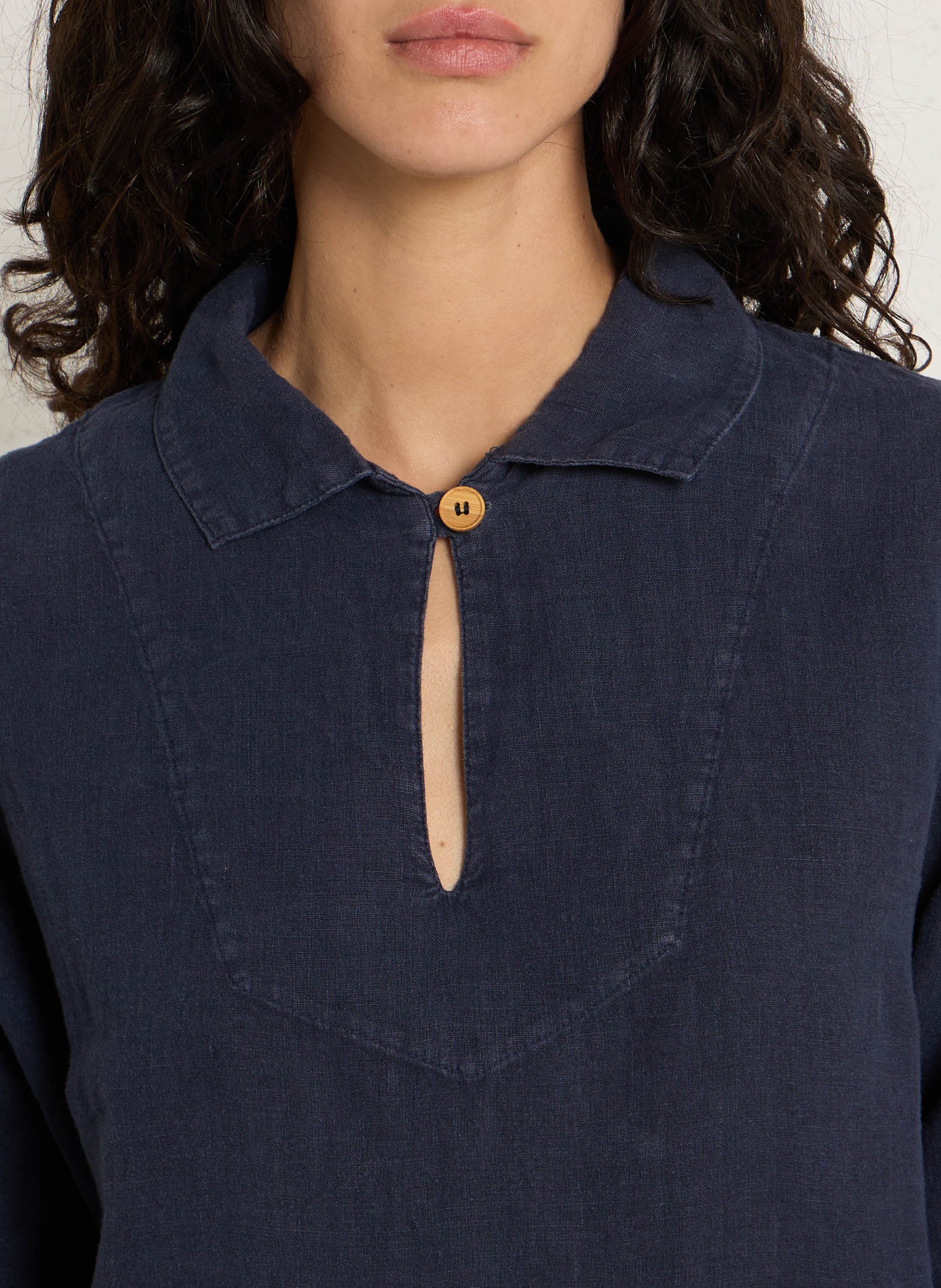 Straight linen dress with classic collar ARMOR LUX Blue