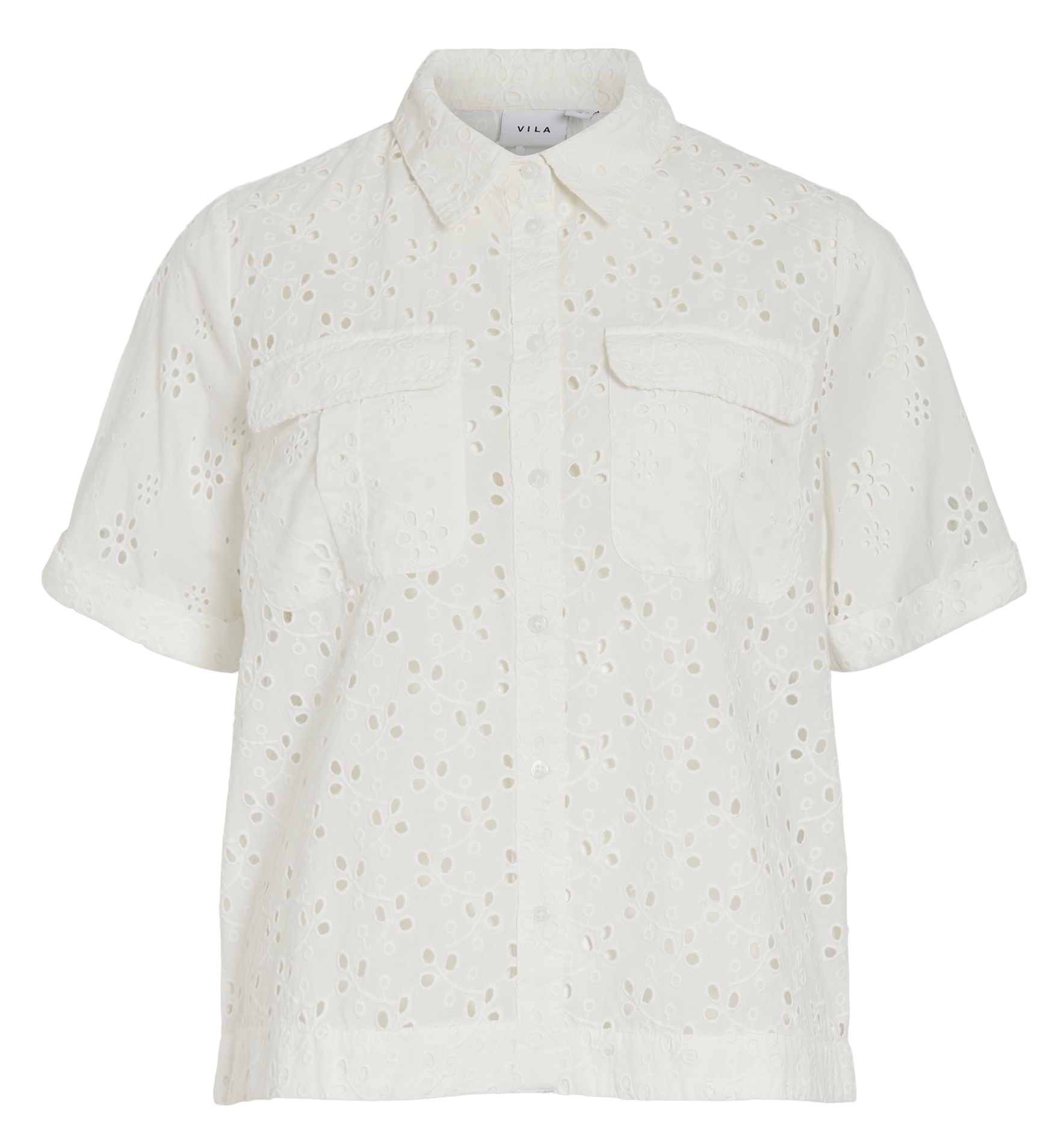 Chemise droite col classique en coton bio brodé VILA Blanc