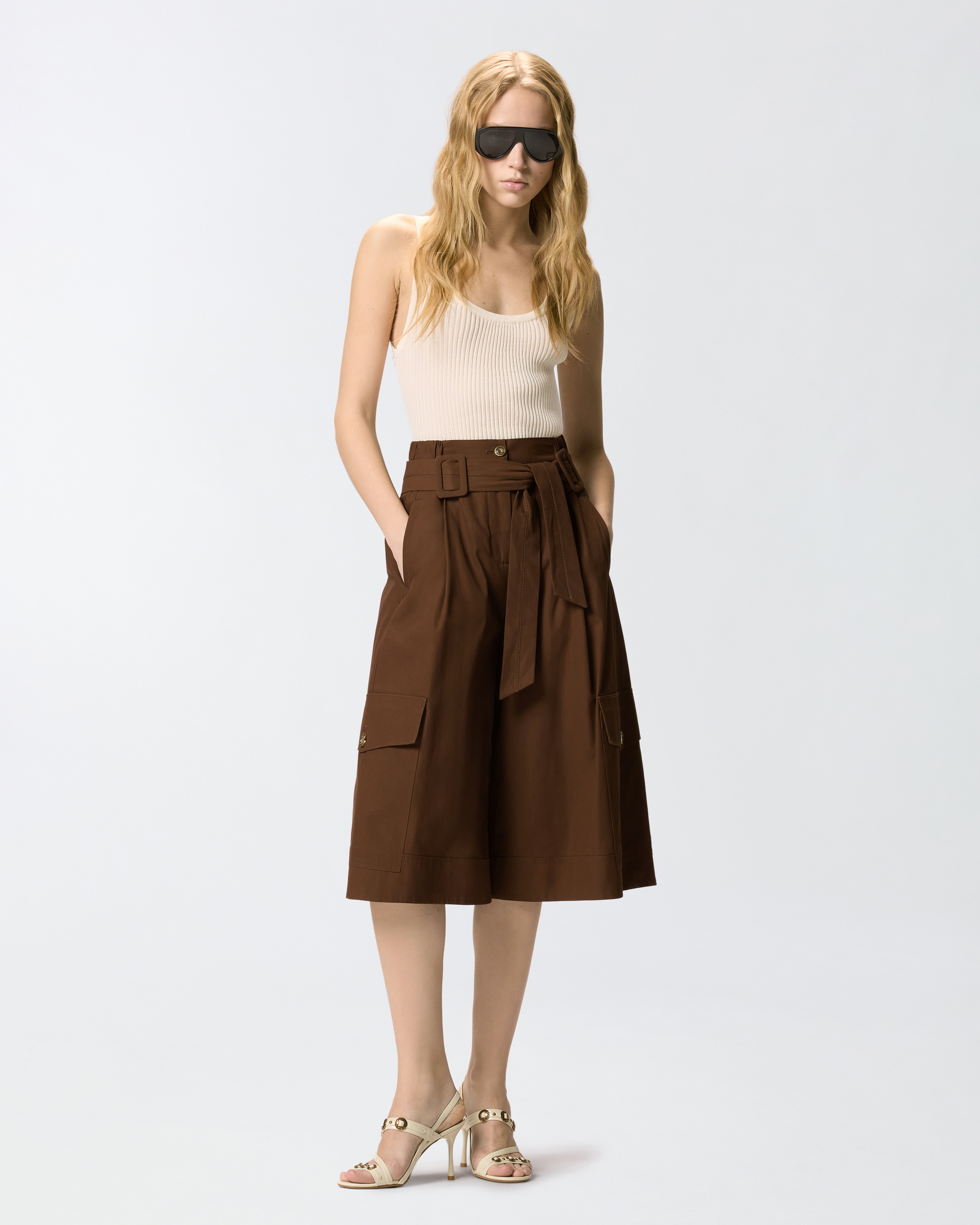 Long fluid cotton bermuda PINKO Brown