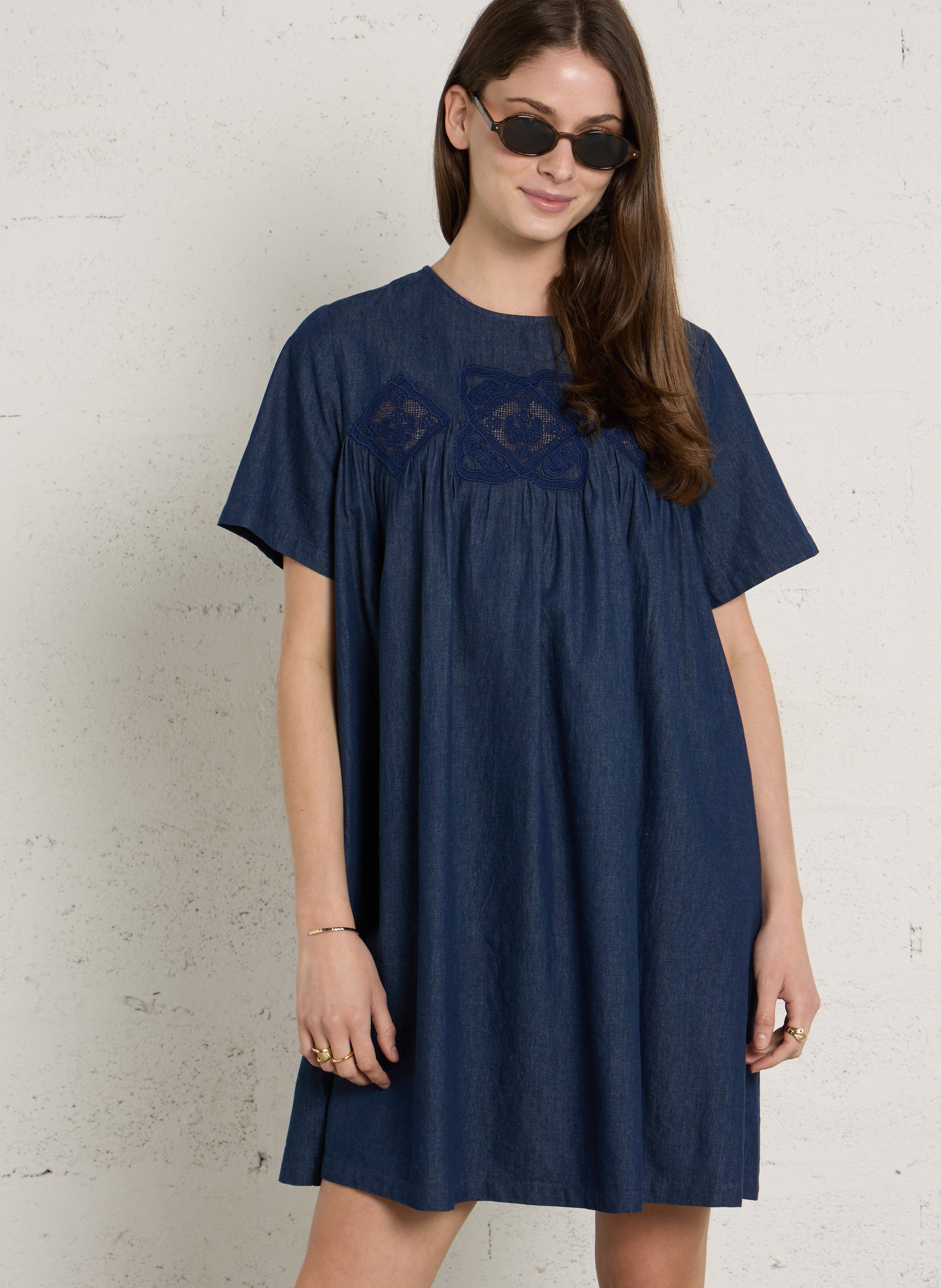 Robe courte ample en coton SUD EXPRESS Noir