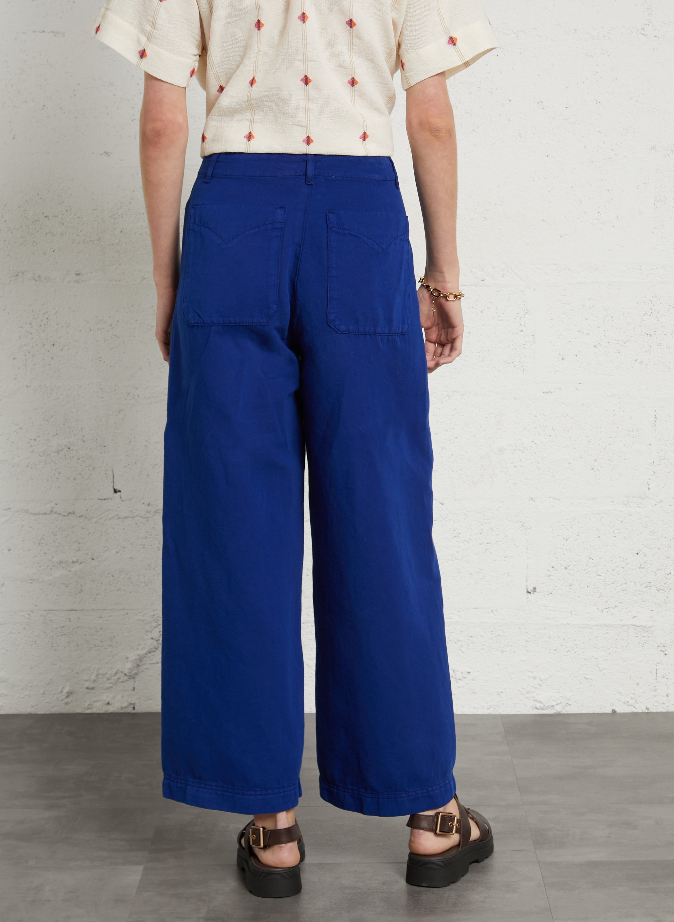 Pantalon large en lin mélangé  TINSELS Bleu