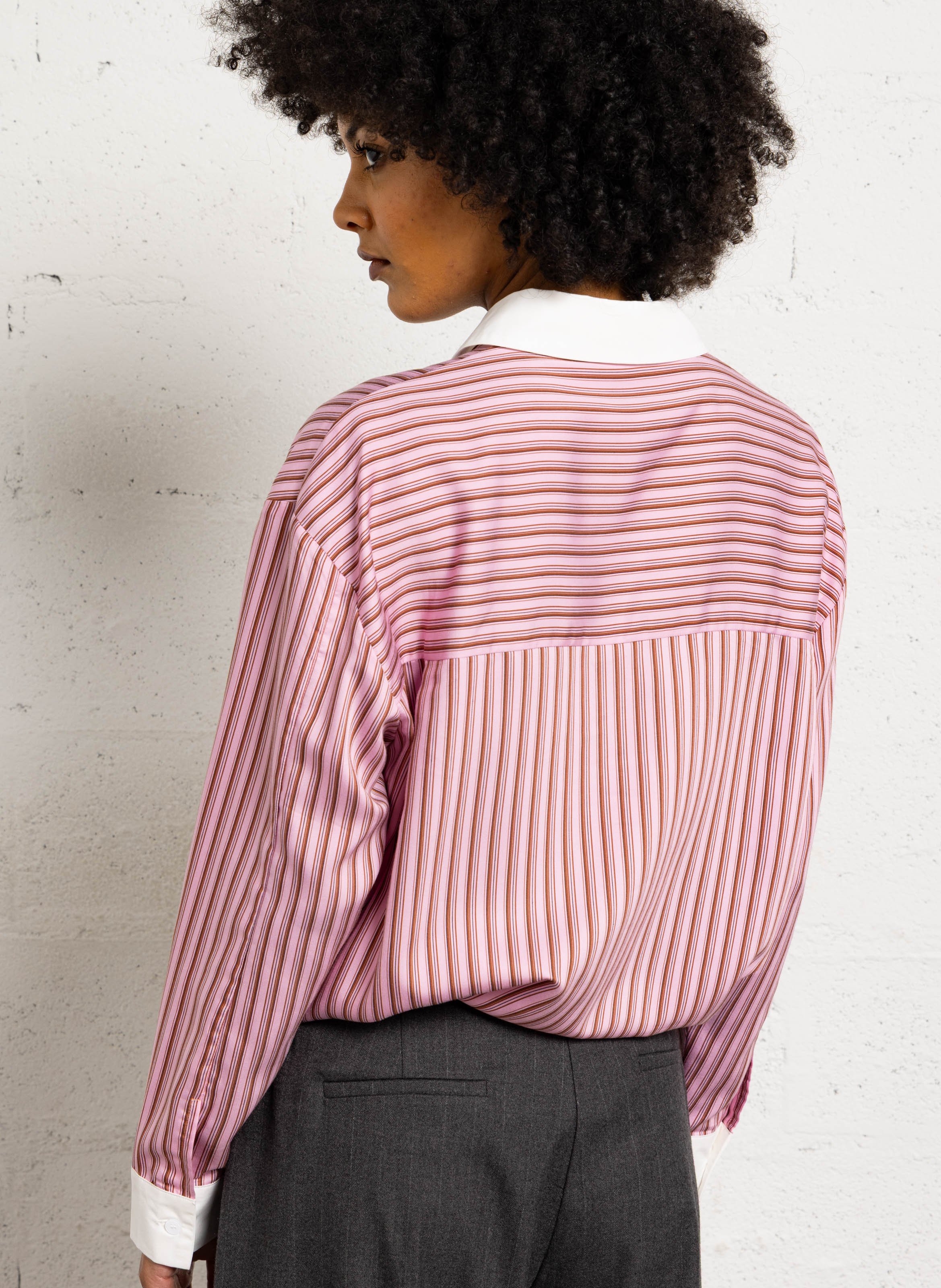 Oversized striped shirt with classic collar SUNCOO Pink