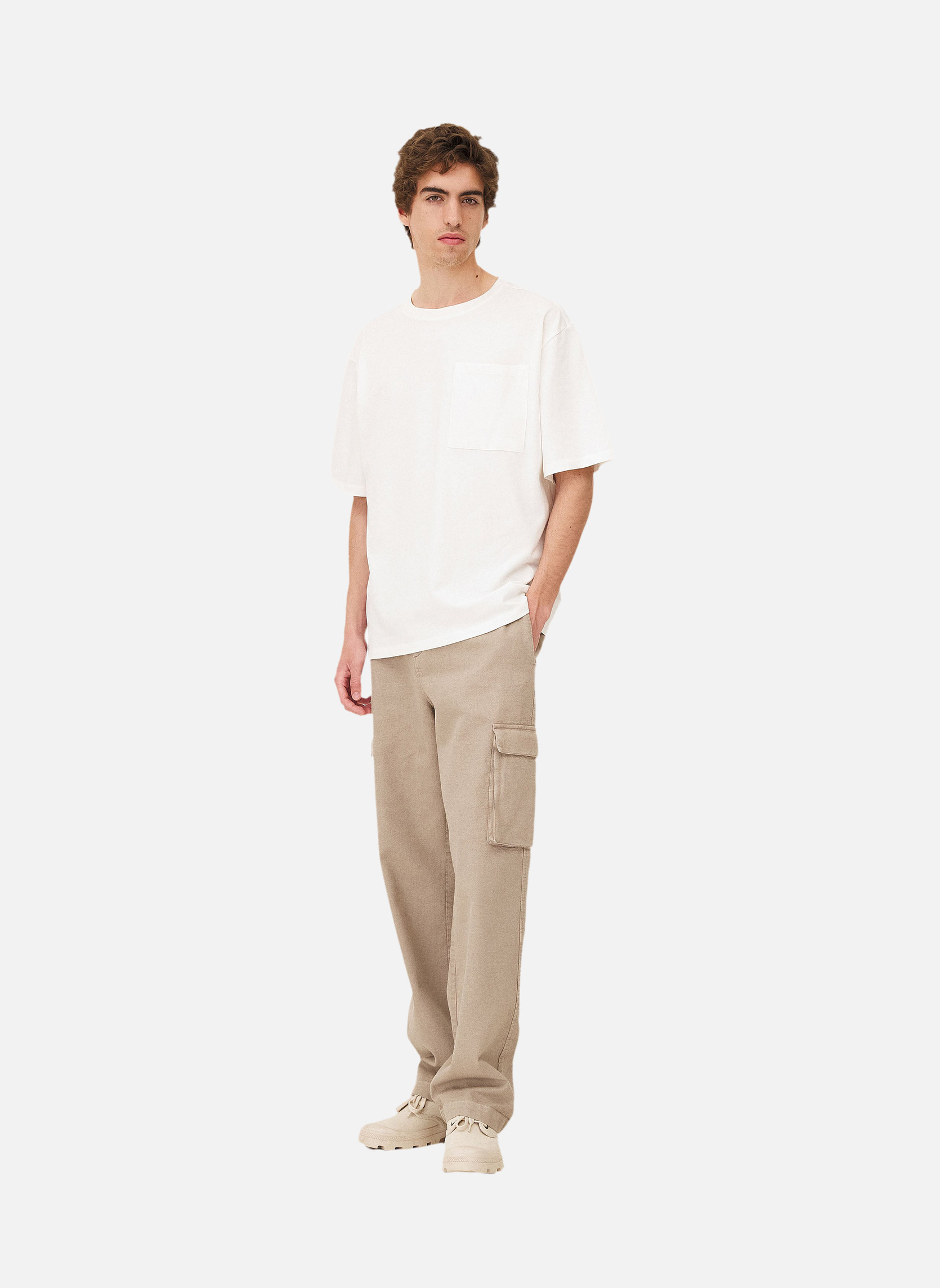 Wide military cargo pants in greige Noyoco Beige