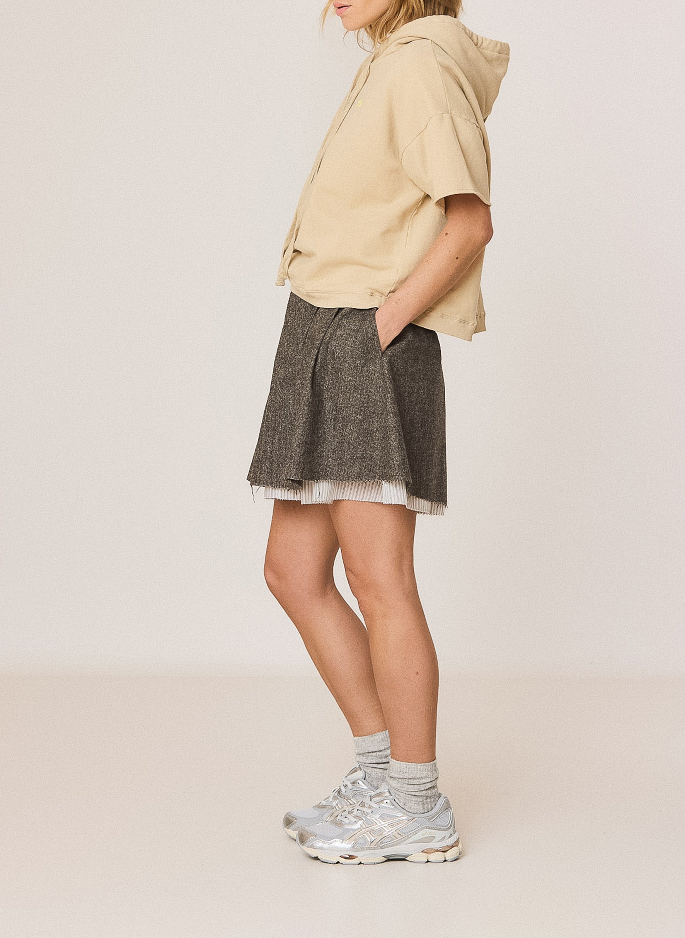 Short flared wool-mix skirt INDI & COLD Brown
