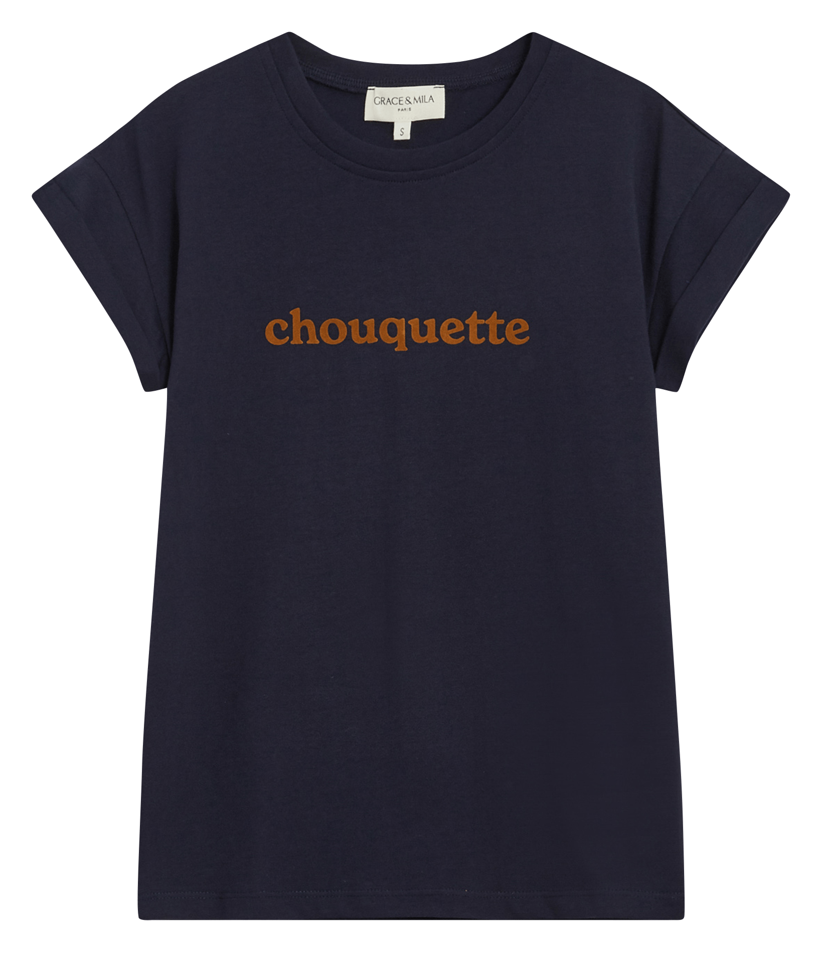 Teeèshirt droit col rond en ccoton sérigraphié GRACE ET MILA Bleu