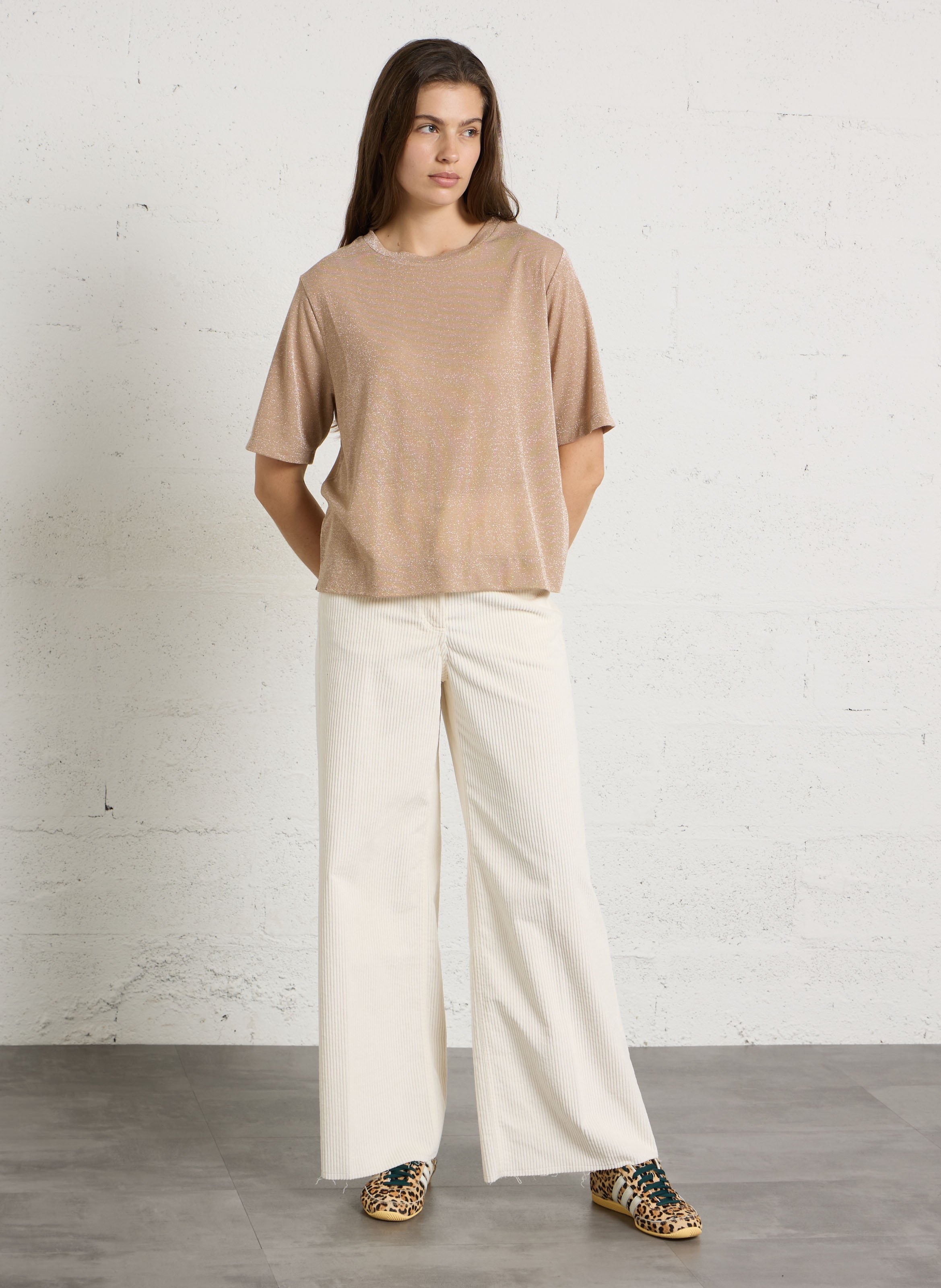 Tee-shirt fluide droit pailleté MOMONI Beige