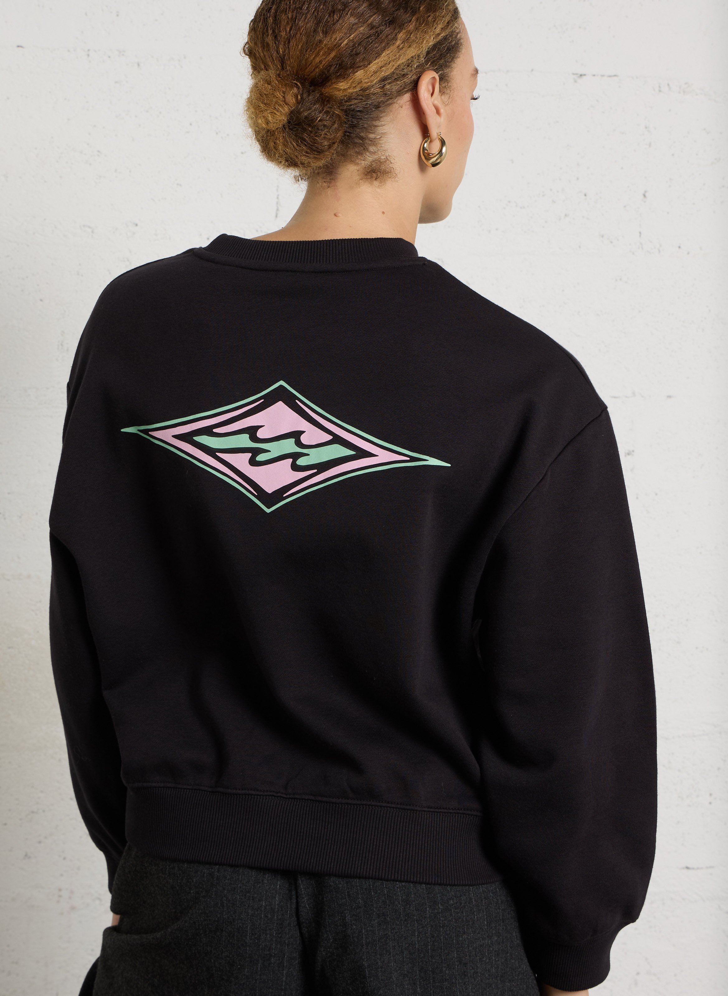 Weites Sweatshirt aus Baumwoll-Mix mit Rundhalsausschnitt und Siebdruck BILLABONG Schwarz
