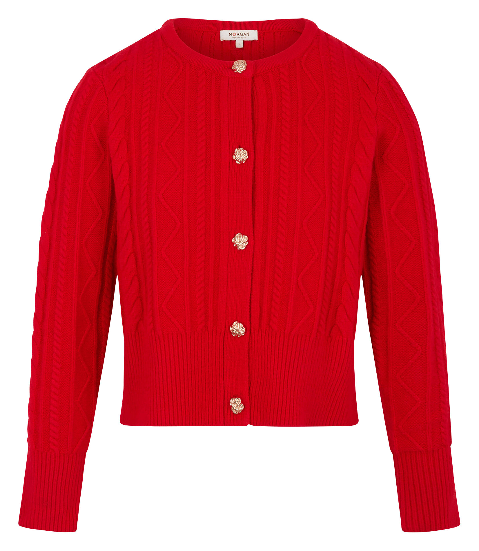 Plain straight buttoned cardigan MORGAN Red