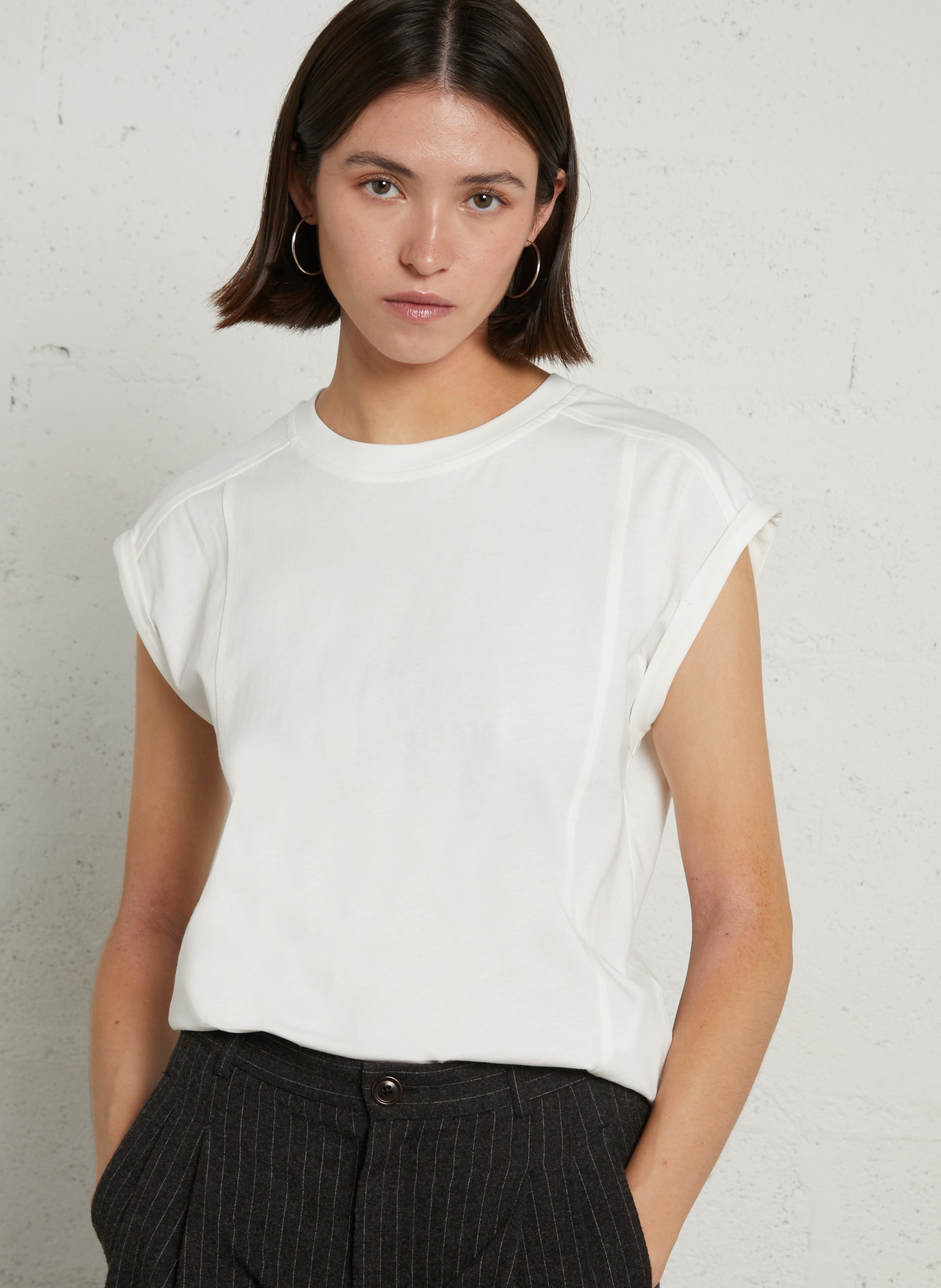 Baumwoll-T-Shirt mit Rundhalsausschnitt  MAISON 123 Weiss