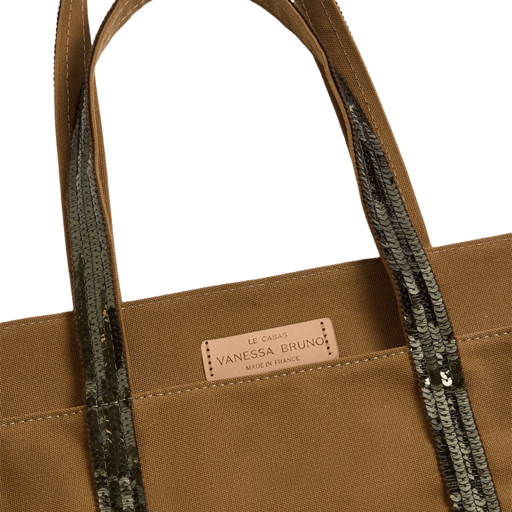 Sequined cotton canvas tote bag VANESSA BRUNO Brown