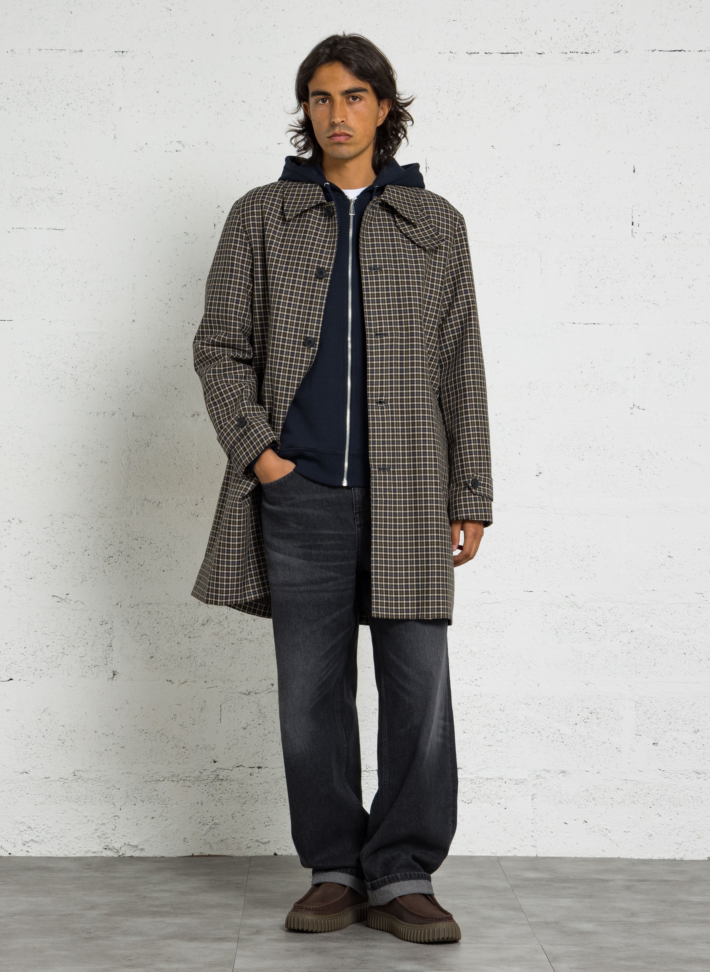 Trench mi-long à carreaux IKKS Kaki