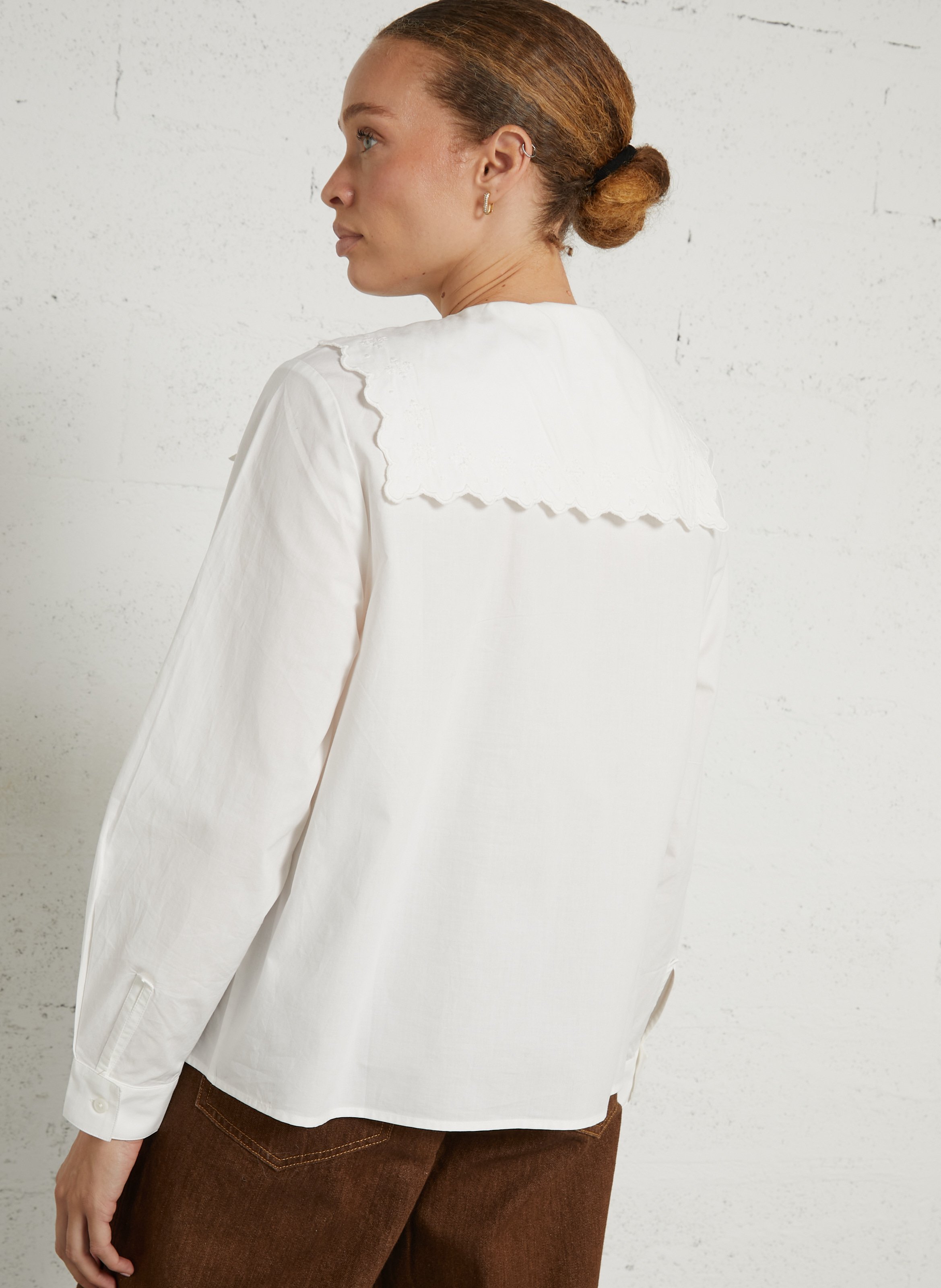 Chemise oversize col claudine en coton DES PETITS HAUTS Beige