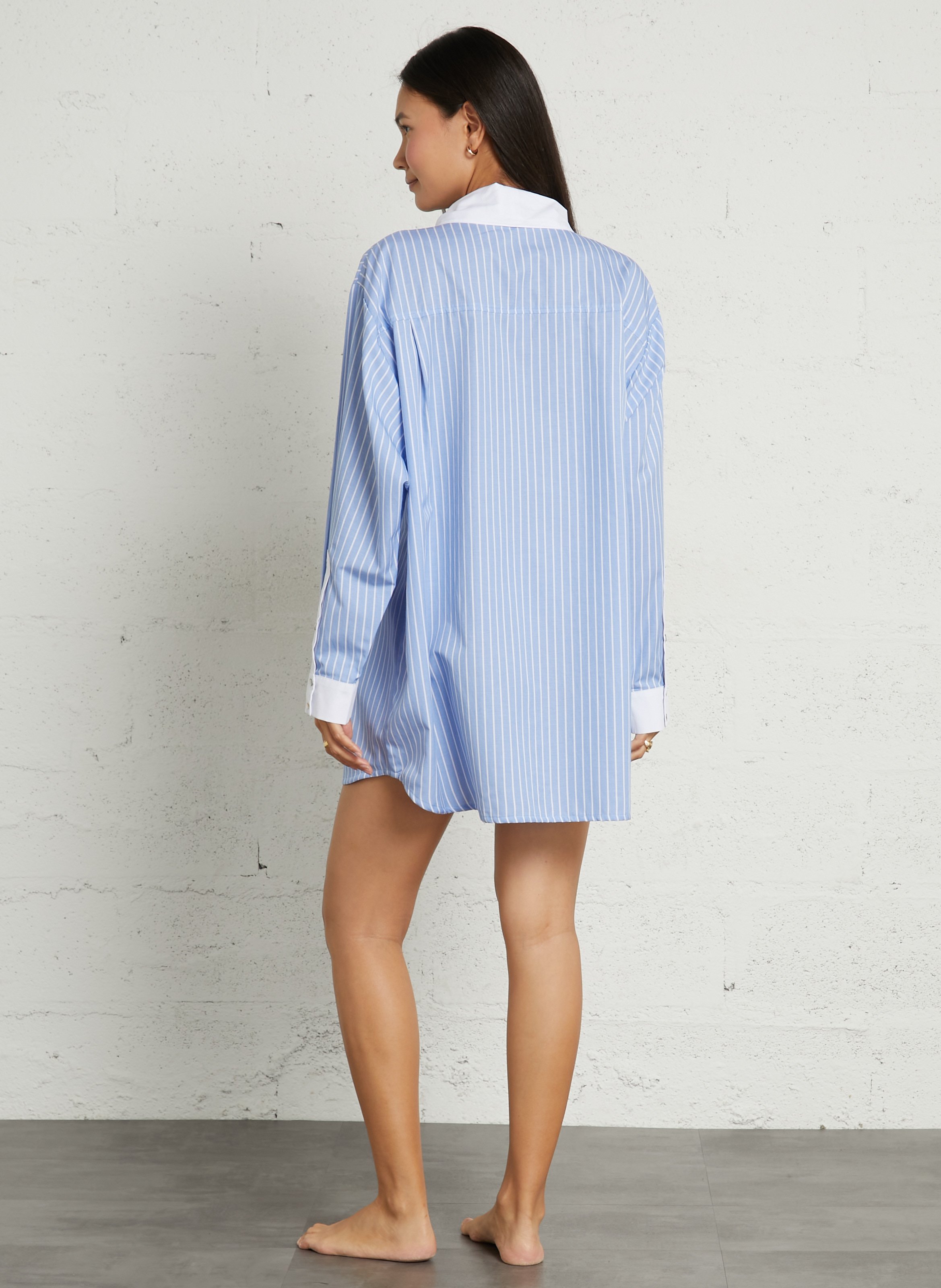Short cotton-blend dress with classic collar LA NOUVELLE Blue