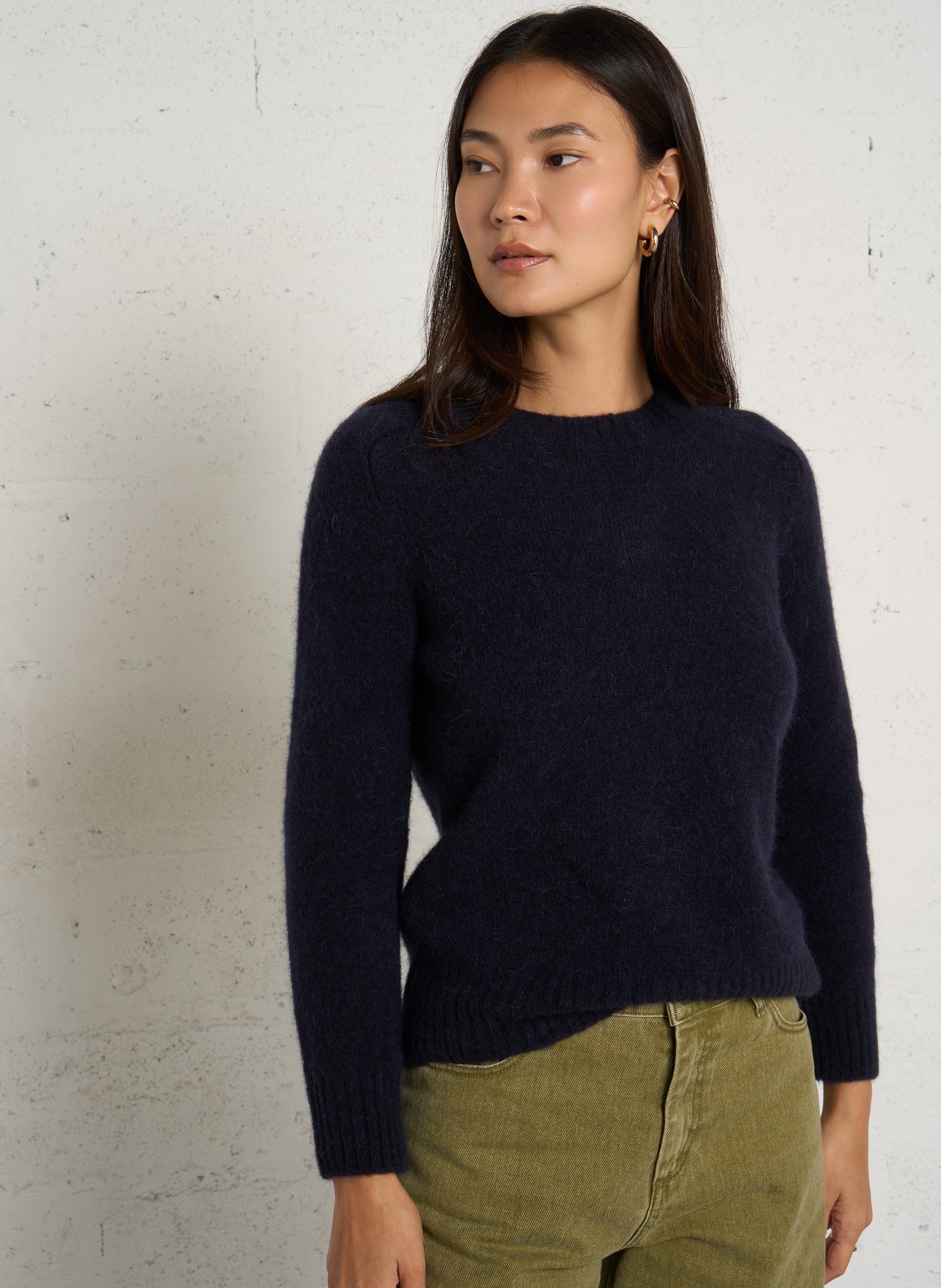 Pull oversize col rond en maille SOEUR Bleu